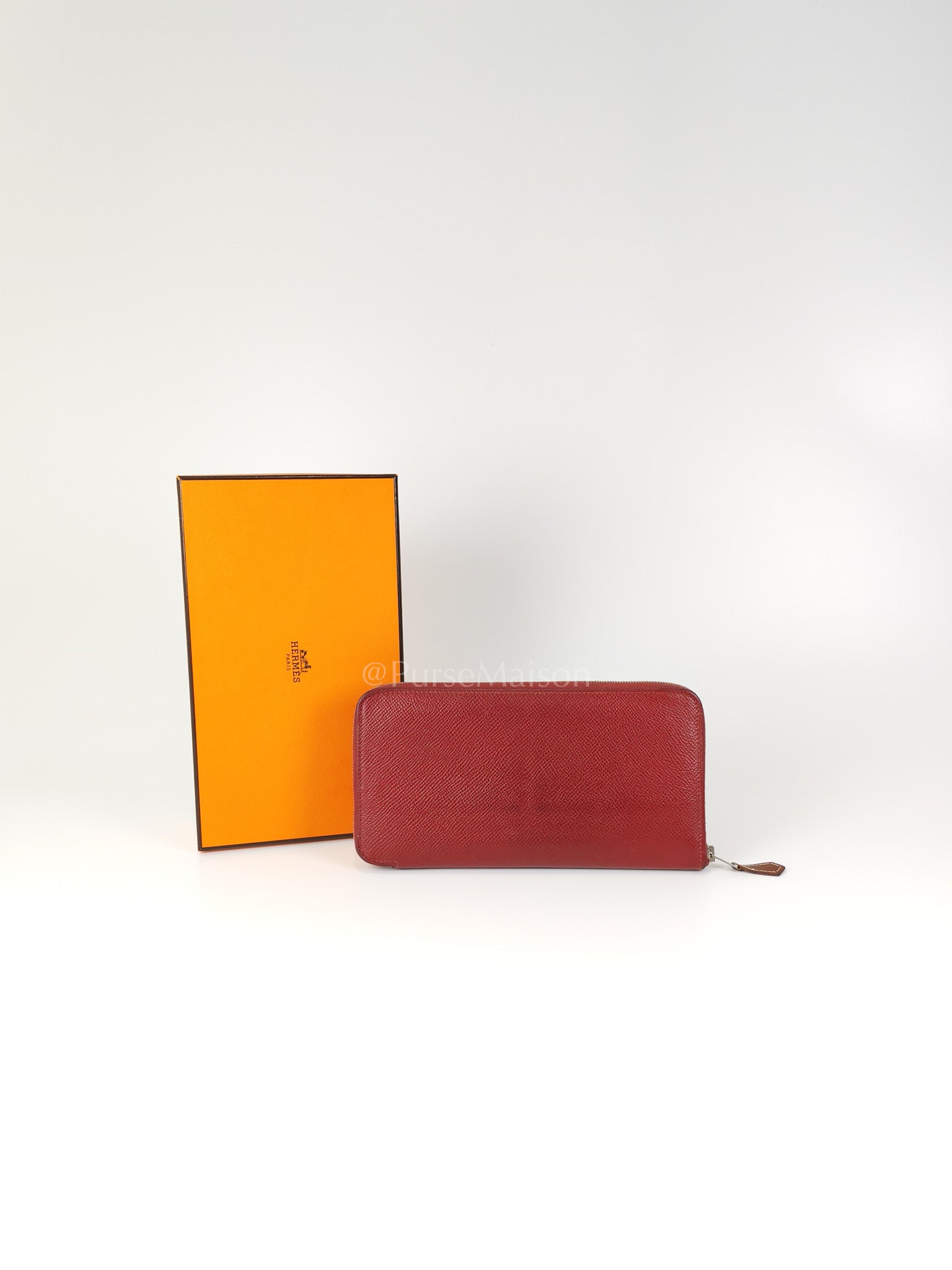 Azap Zip Around Long Wallet in Rouge Epsom Leather and Palladium Hardware Stamp X (2016) | Purse Maison Luxury Bags Shop