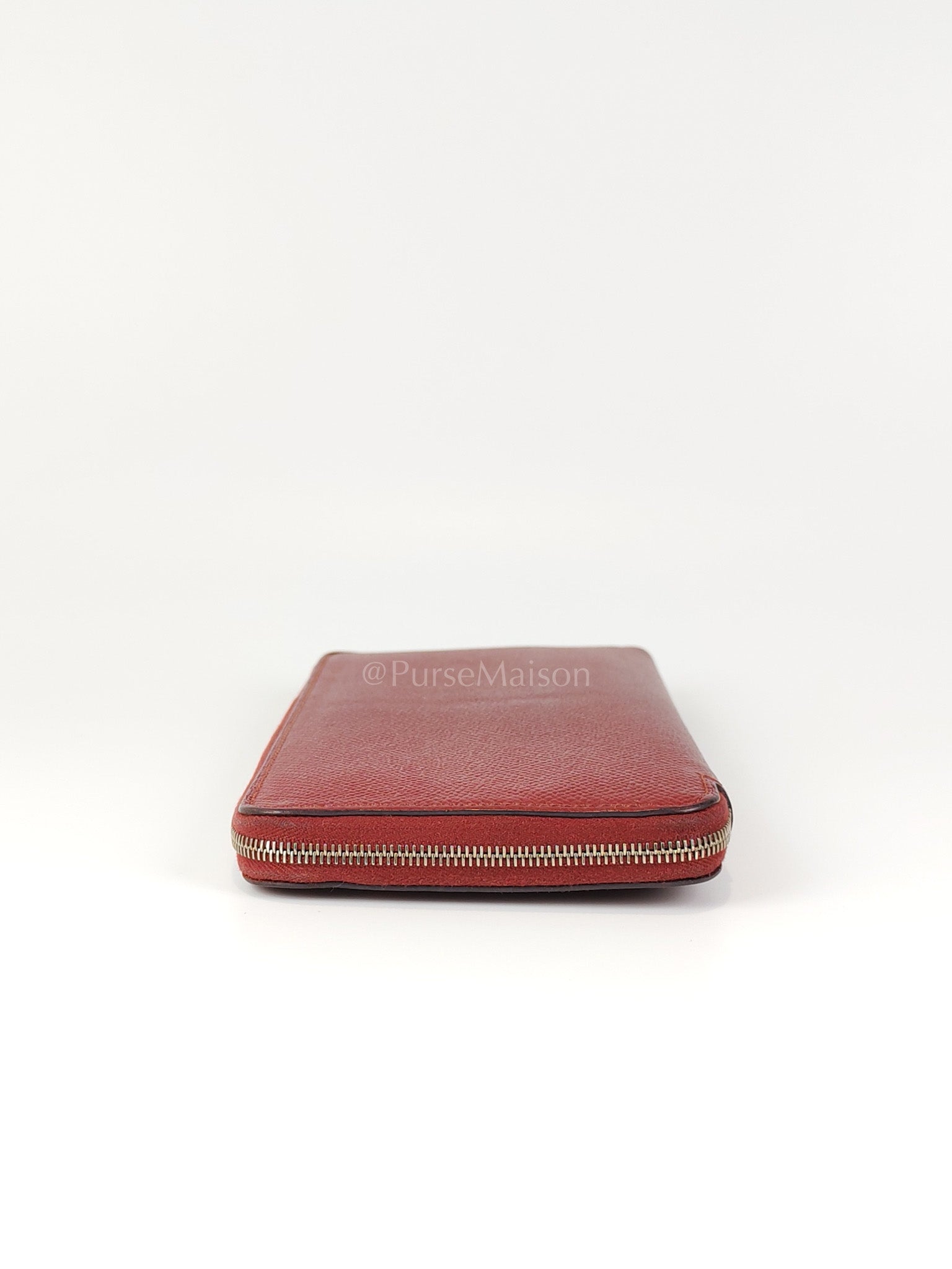 Azap Zip Around Long Wallet in Rouge Epsom Leather and Palladium Hardware Stamp X (2016) | Purse Maison Luxury Bags Shop
