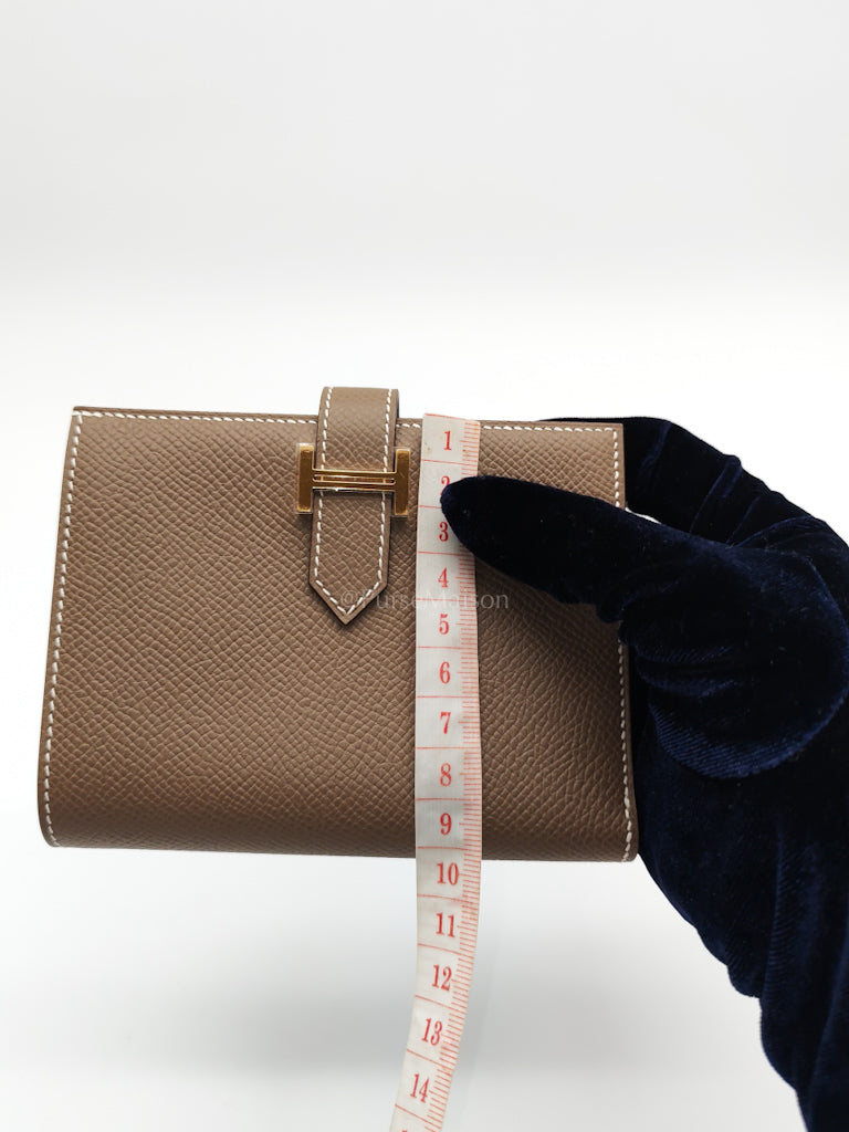 Bearn Bifold in Etoupe Epsom Leather and Gold Hardware Stamp K (2025) | Purse Maison Luxury Bags Shop