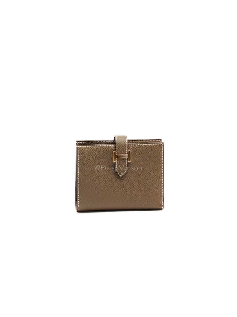 Bearn Bifold in Etoupe Epsom Leather and Gold Hardware Stamp K (2025) | Purse Maison Luxury Bags Shop
