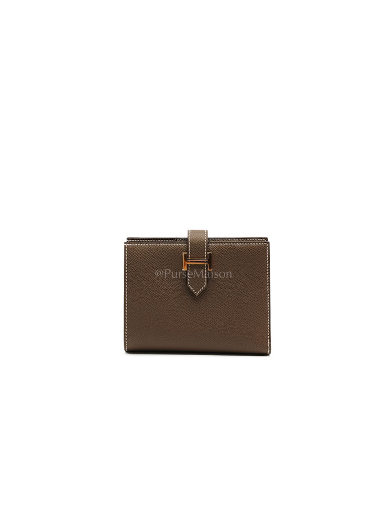 Bearn Bifold in Etoupe Epsom Leather and Gold Hardware Stamp K (2025) | Purse Maison Luxury Bags Shop