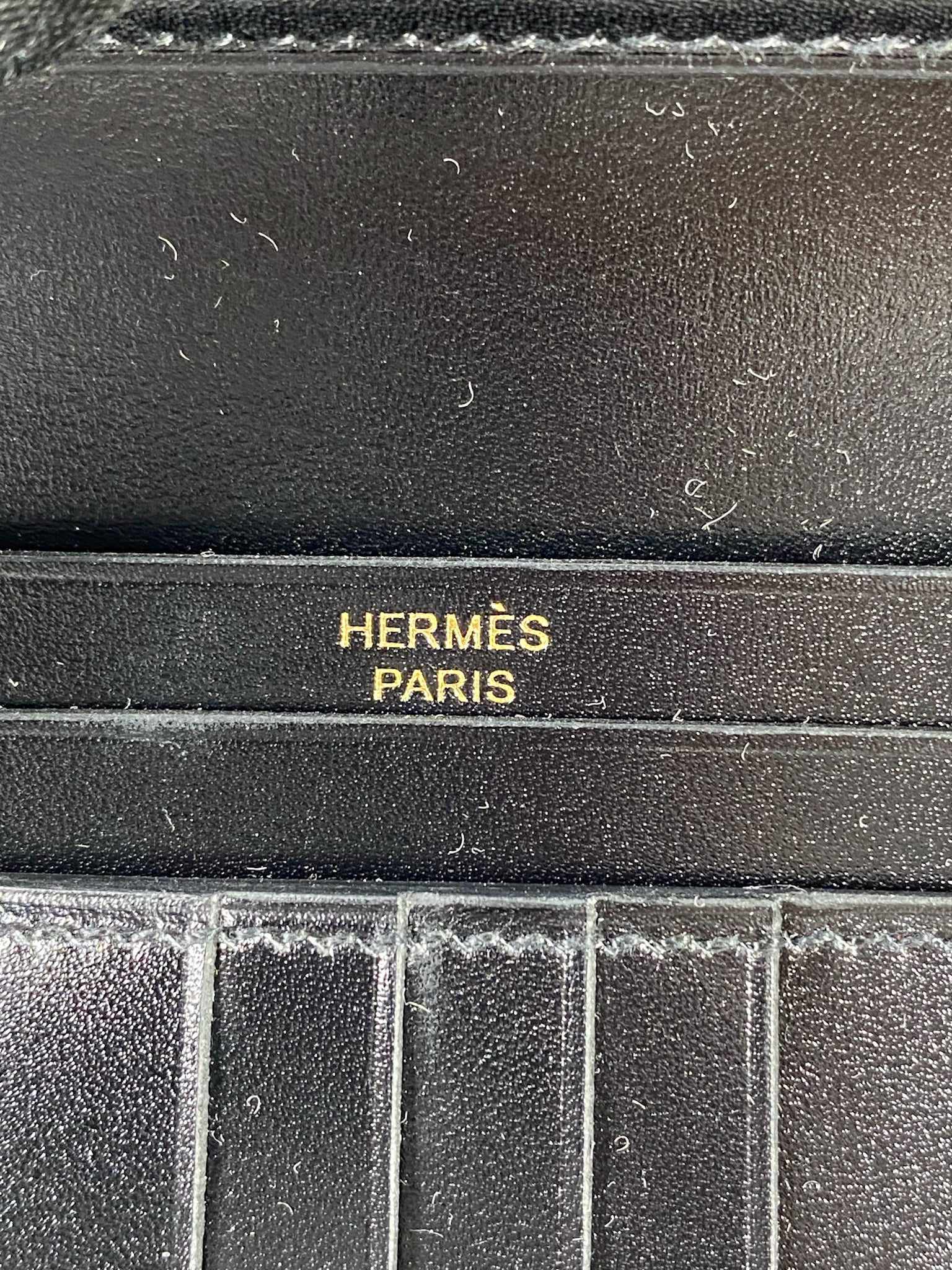 Hermes Bearn Compact Wallet Black Gold Hardware Box Calf Stamp U