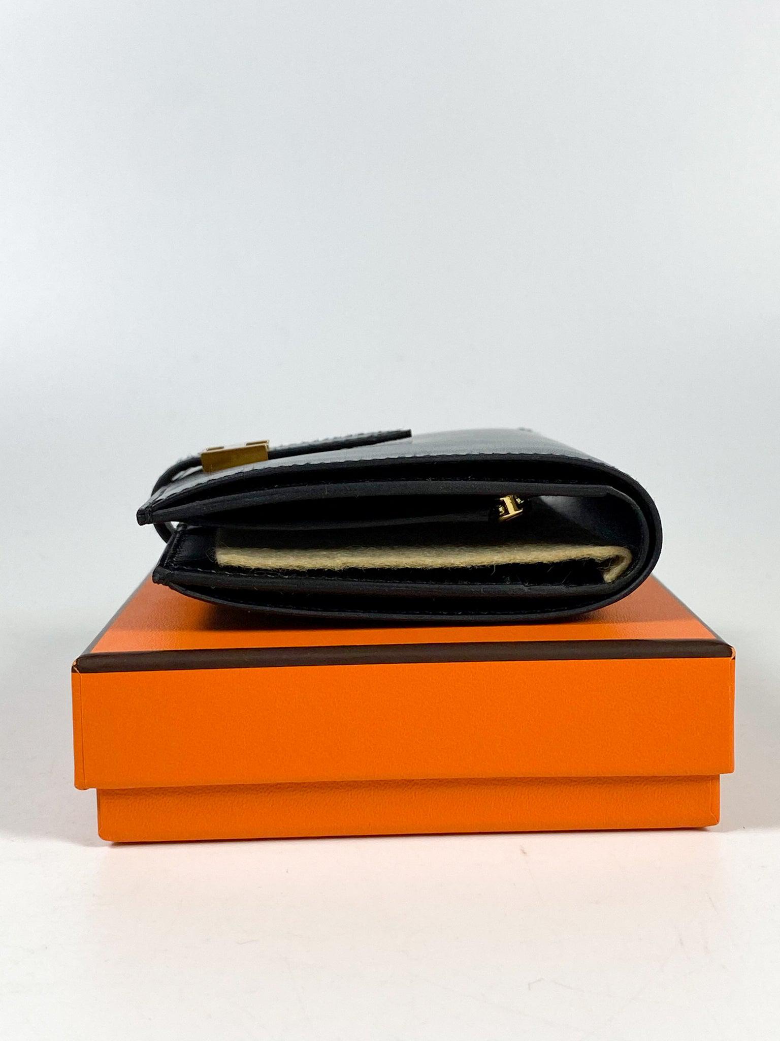 Hermes Bearn Compact Wallet Black Gold Hardware Box Calf Stamp U