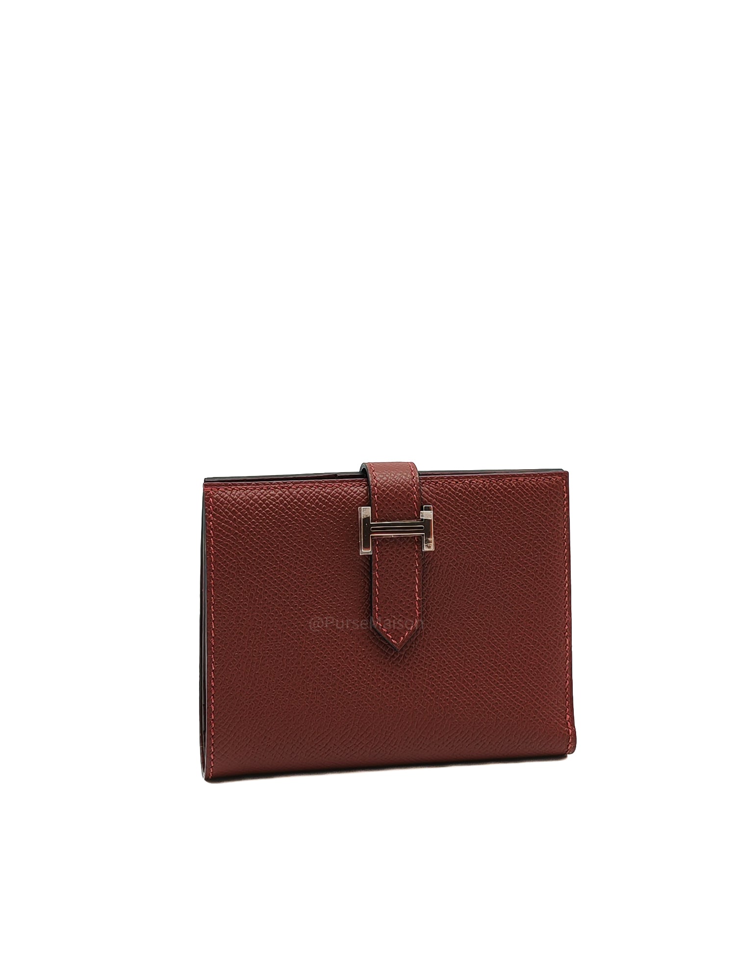 Hermes Bearn Compact Wallet in Rouge Epsom Leather and Palladium Hardware Stamp W (2024) | Purse Maison Luxury Bags Shop