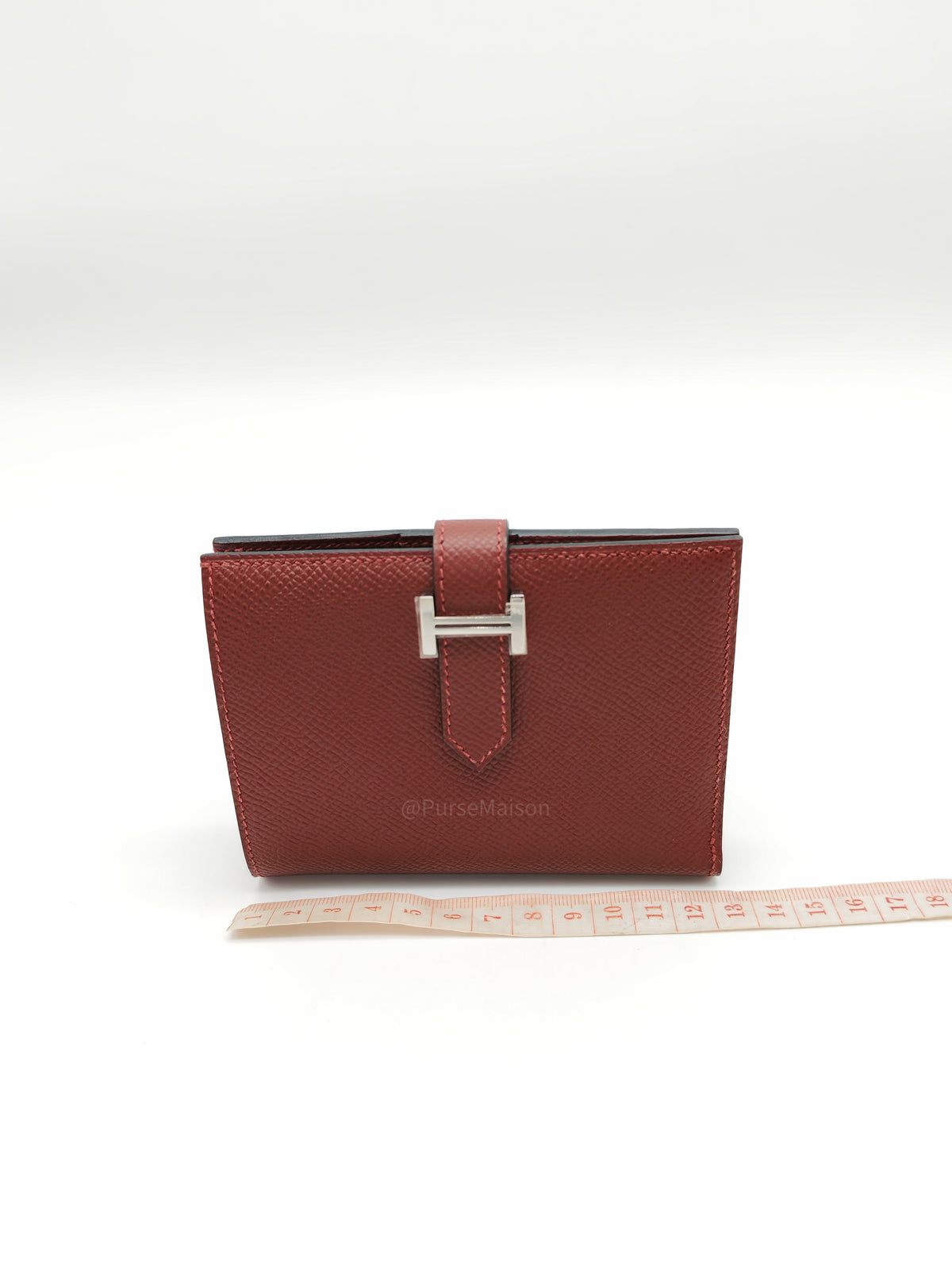 Hermes Bearn Compact Wallet in Rouge Epsom Leather and Palladium Hardware Stamp W (2024) | Purse Maison Luxury Bags Shop