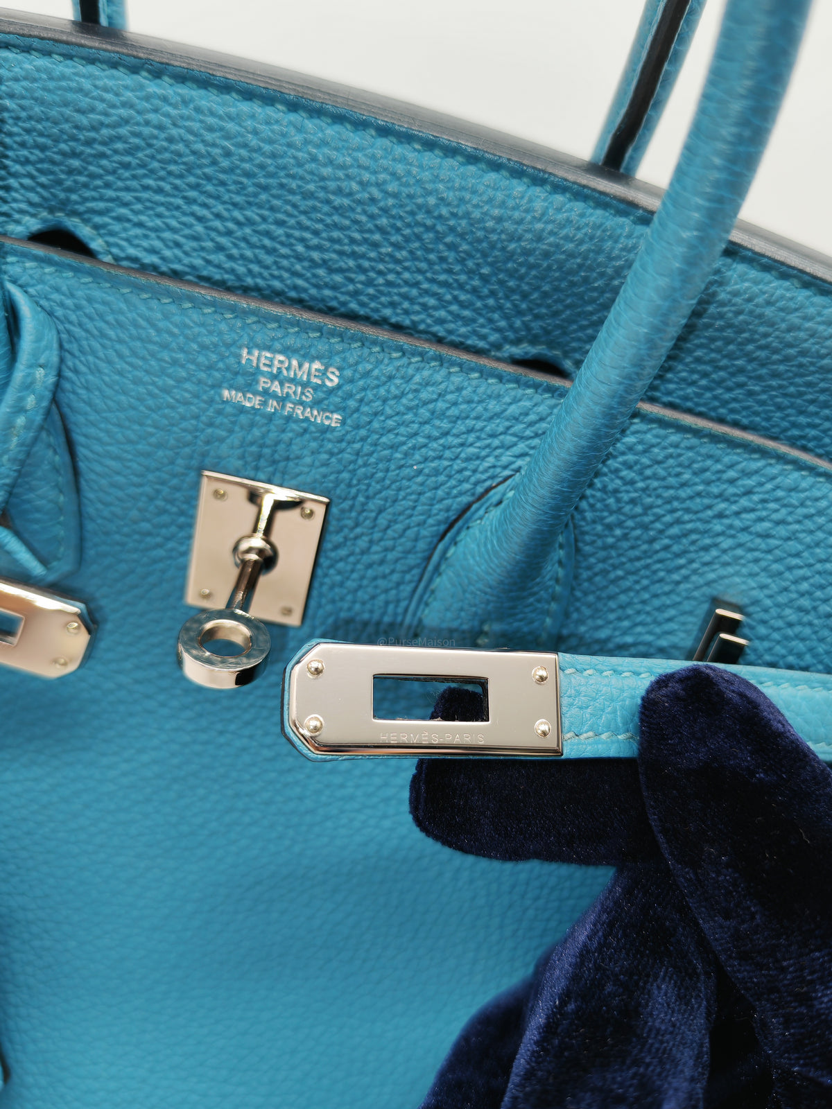 Hermes Birkin 25 in Turquoise Blue Togo Leather Palladium Hardware Stamp C(2018) | Purse Maison Luxury Bags Shop