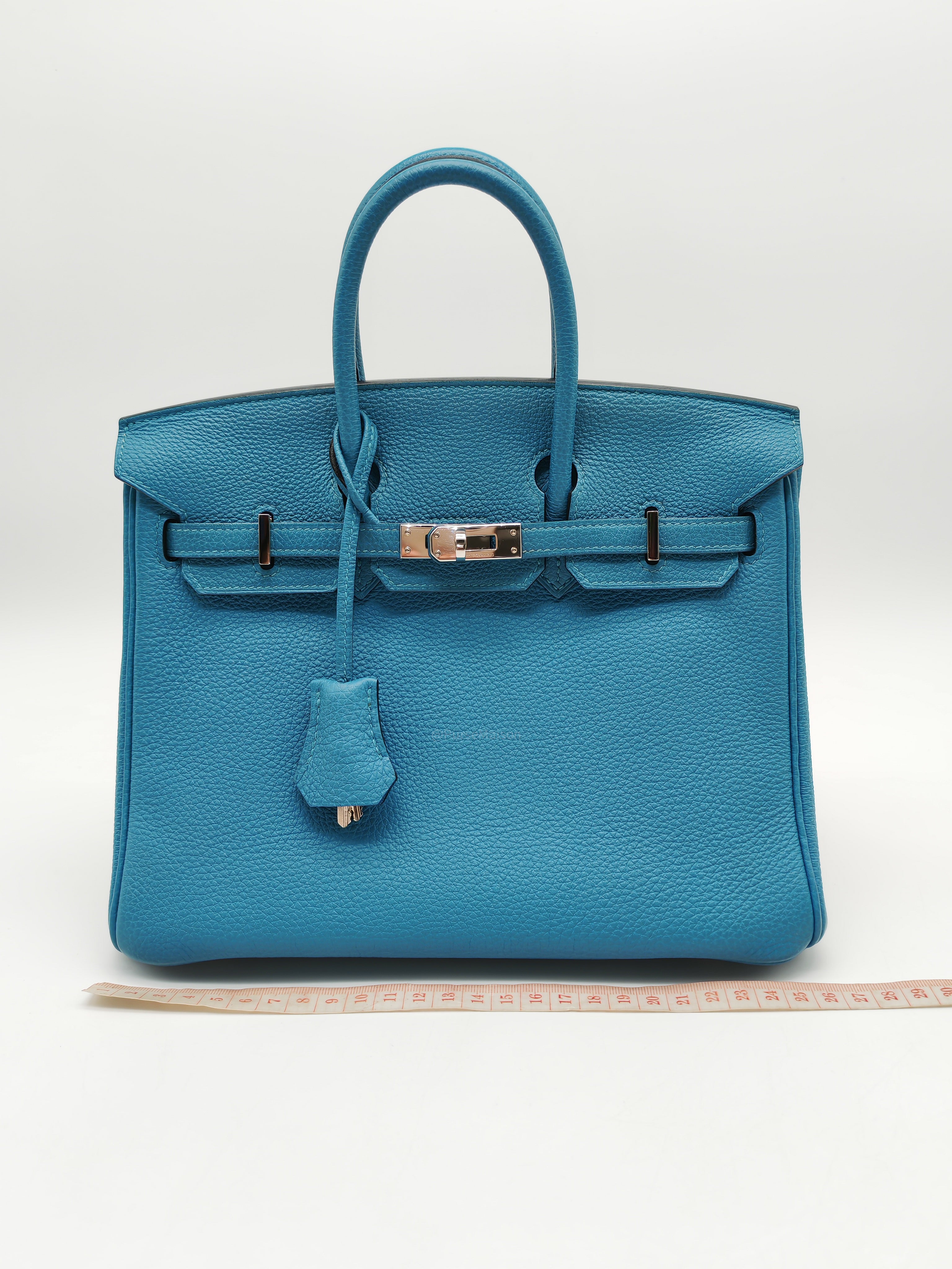 Hermes Birkin 25 in Turquoise Blue Togo Leather Palladium Hardware Stamp C(2018) | Purse Maison Luxury Bags Shop