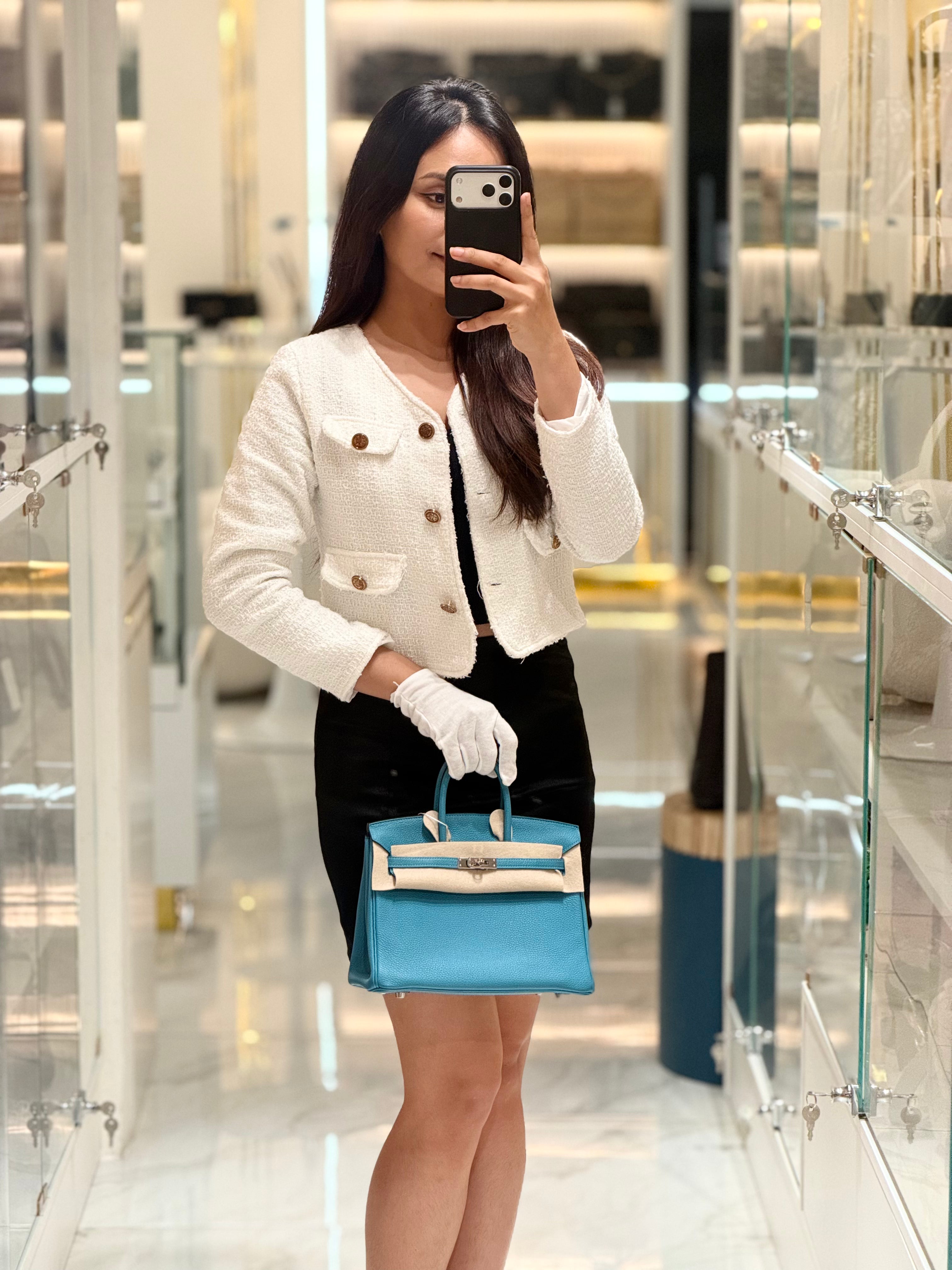 Hermes Birkin 25 in Turquoise Blue Togo Leather Palladium Hardware Stamp C(2018) | Purse Maison Luxury Bags Shop