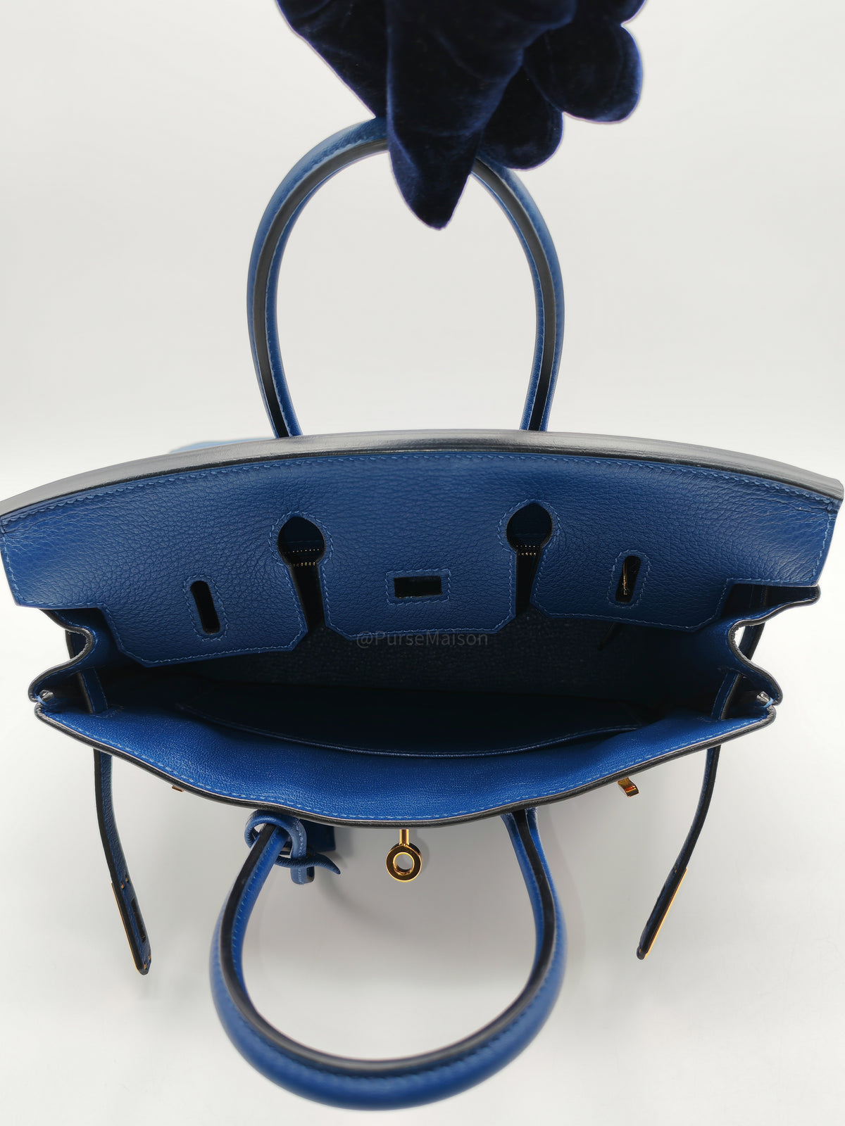 Hermes Birkin 25 Retourne in Bleu Saphire Taurillon Navillo Leather Gold Hardware Stamp D(2019) | Purse Maison Luxury Bags Shop
