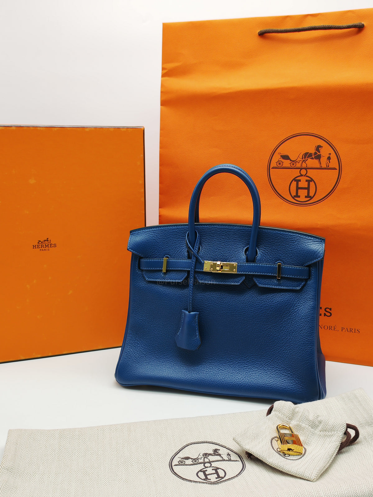 Hermes Birkin 25 Retourne in Bleu Saphire Taurillon Navillo Leather Gold Hardware Stamp D(2019) | Purse Maison Luxury Bags Shop
