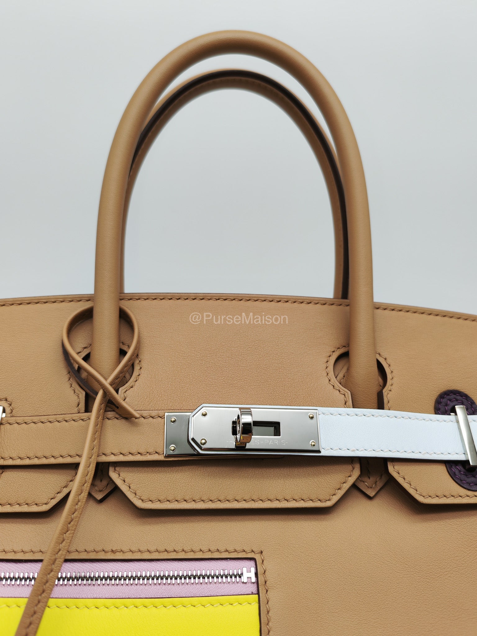 Hermès Birkin 30 Colormatic Chai/Lime/Blue Brume/Cassis Swift Leather Palladium Hardware Stamp U(2022) | Purse Maison Luxury Bags Shop