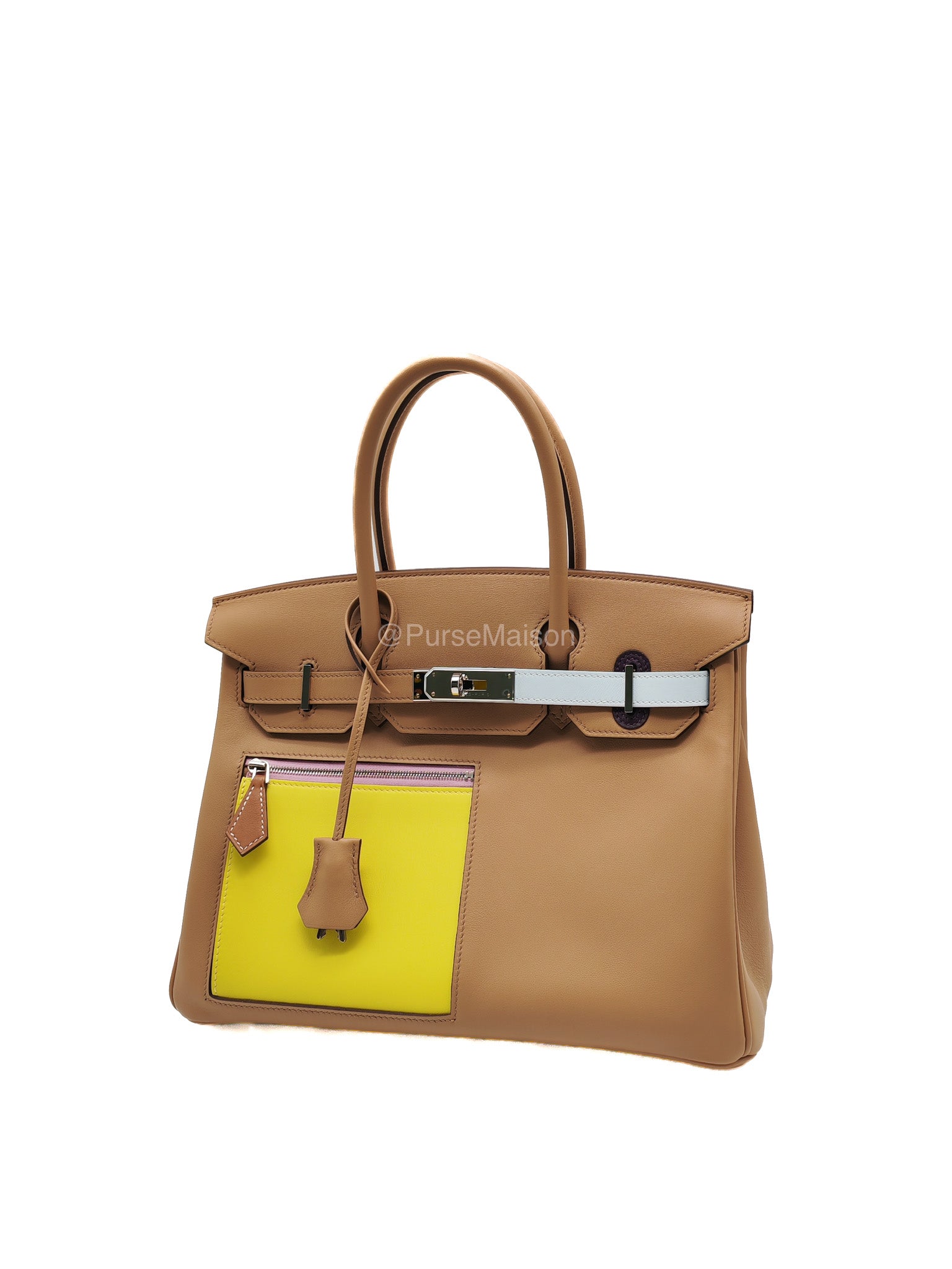Hermès Birkin 30 Colormatic Chai/Lime/Blue Brume/Cassis Swift Leather Palladium Hardware Stamp U(2022) | Purse Maison Luxury Bags Shop