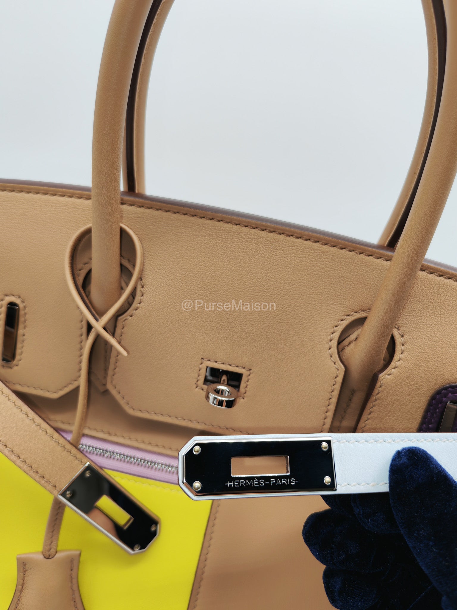 Hermès Birkin 30 Colormatic Chai/Lime/Blue Brume/Cassis Swift Leather Palladium Hardware Stamp U(2022) | Purse Maison Luxury Bags Shop