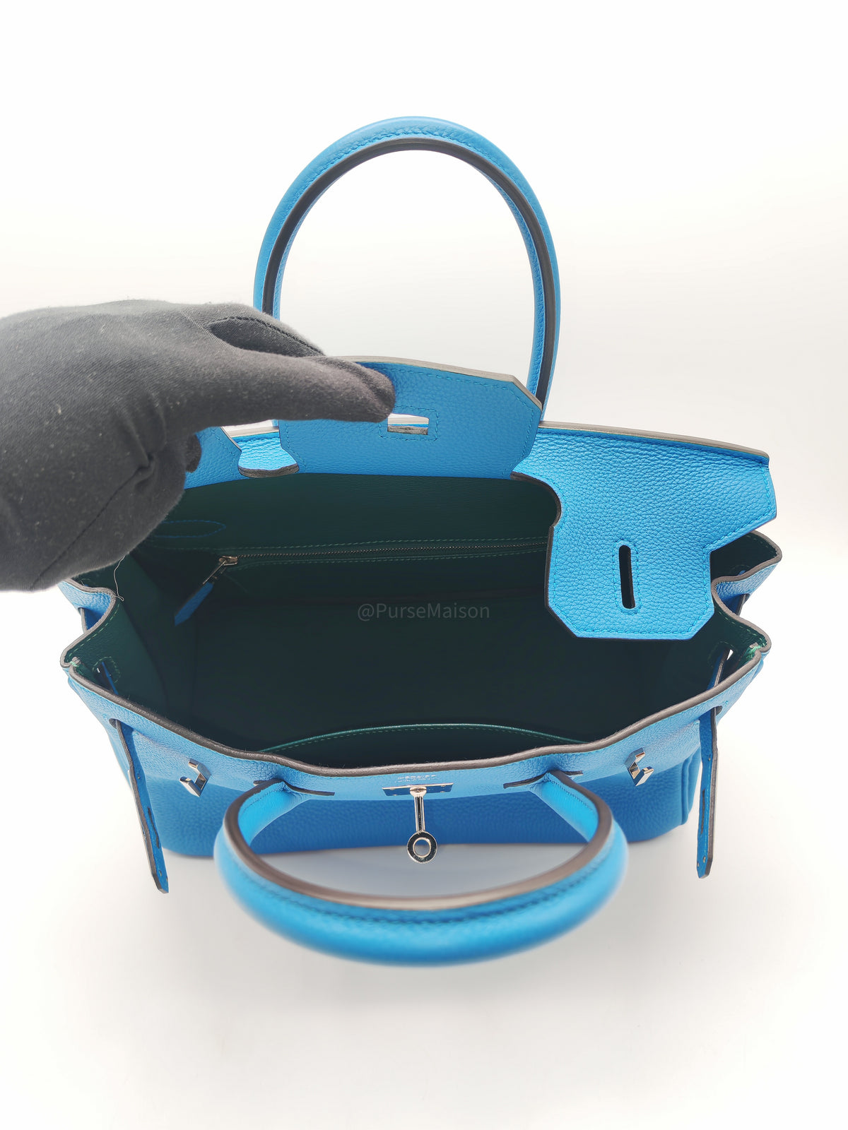 Hermes Birkin 30 Retourne Dual Color in Blue Zanzibar Verso and Milachite Togo Leather Palladium Hardware Stamp A(2017) | Purse Maison Luxury Bags Shop