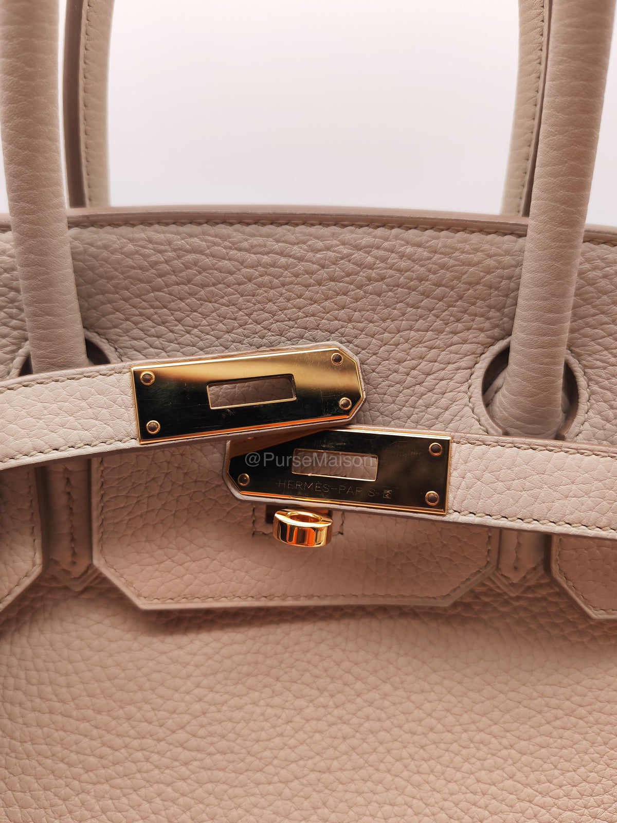 Hermes Birkin 30 Retourne in Nata Clemence Leather and Rose Gold Hardware Stamp D (2019) | Purse Maison Luxury Bags Shop