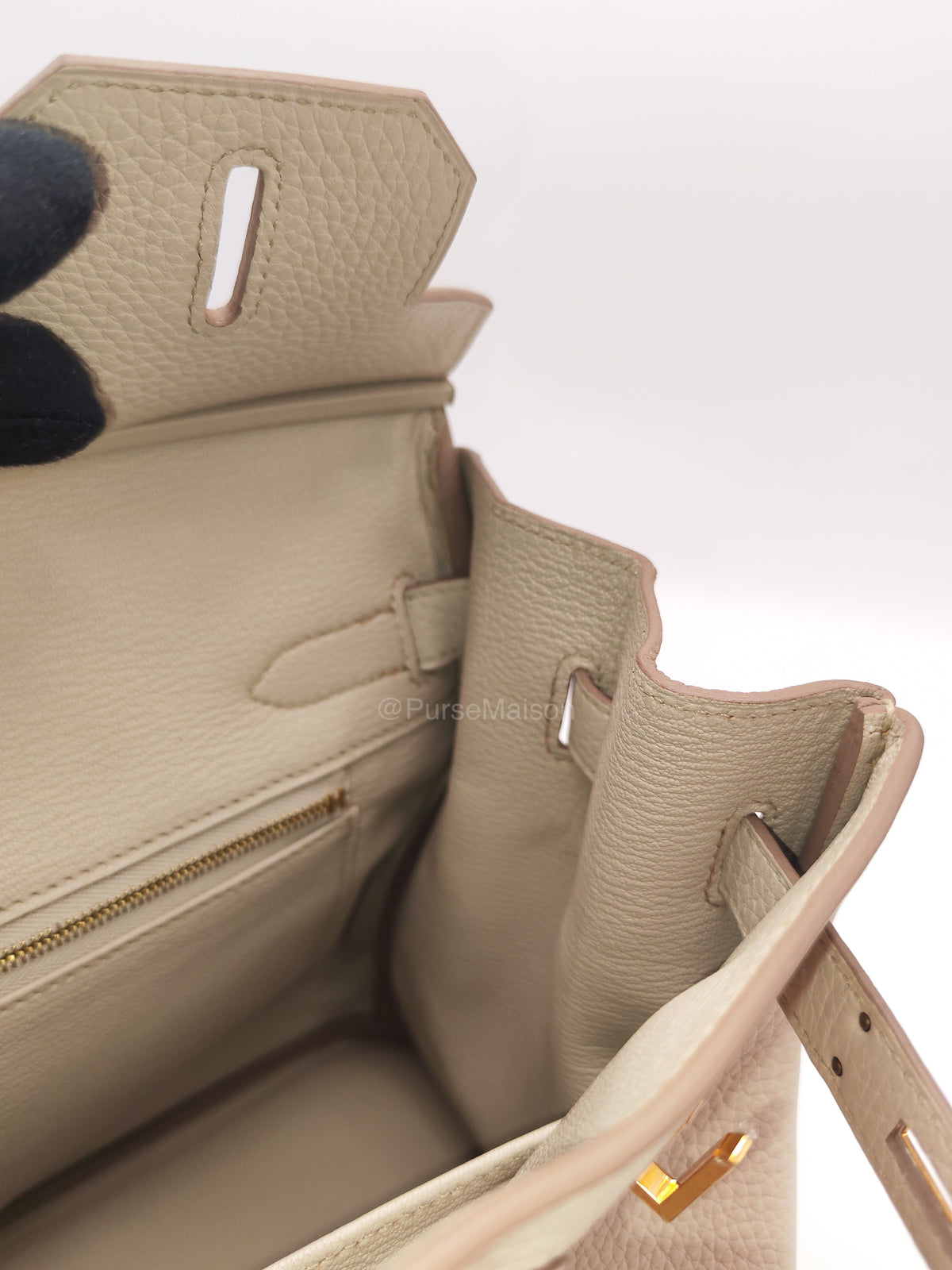 Hermes Birkin 30 Retourne in Nata Clemence Leather and Rose Gold Hardware Stamp D (2019) | Purse Maison Luxury Bags Shop