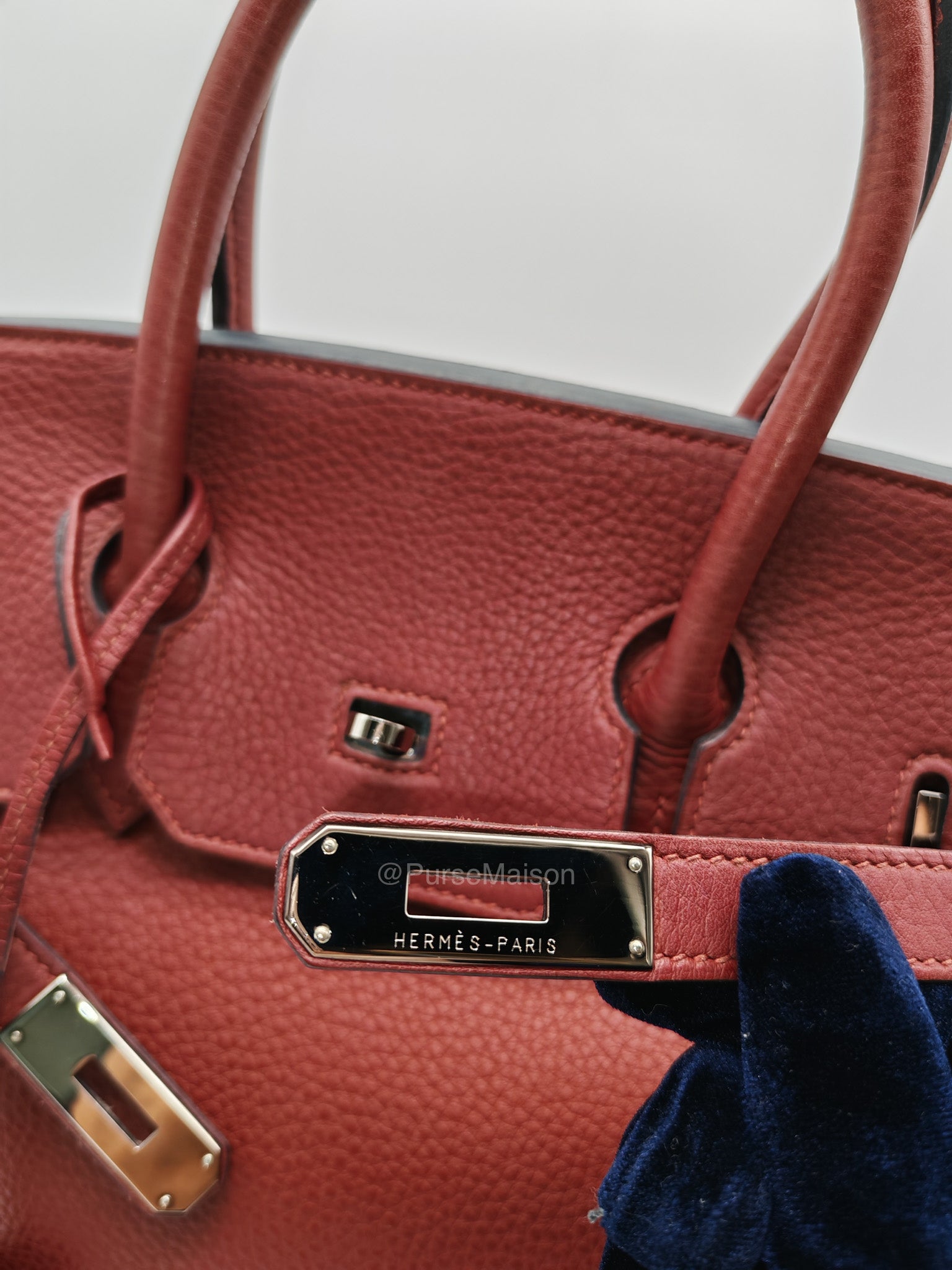 Hermes Birkin 35 in Rubis Clemence Leather Palladium Hardware Stamp Square P(2012) | Purse Maison Luxury Bags Shop