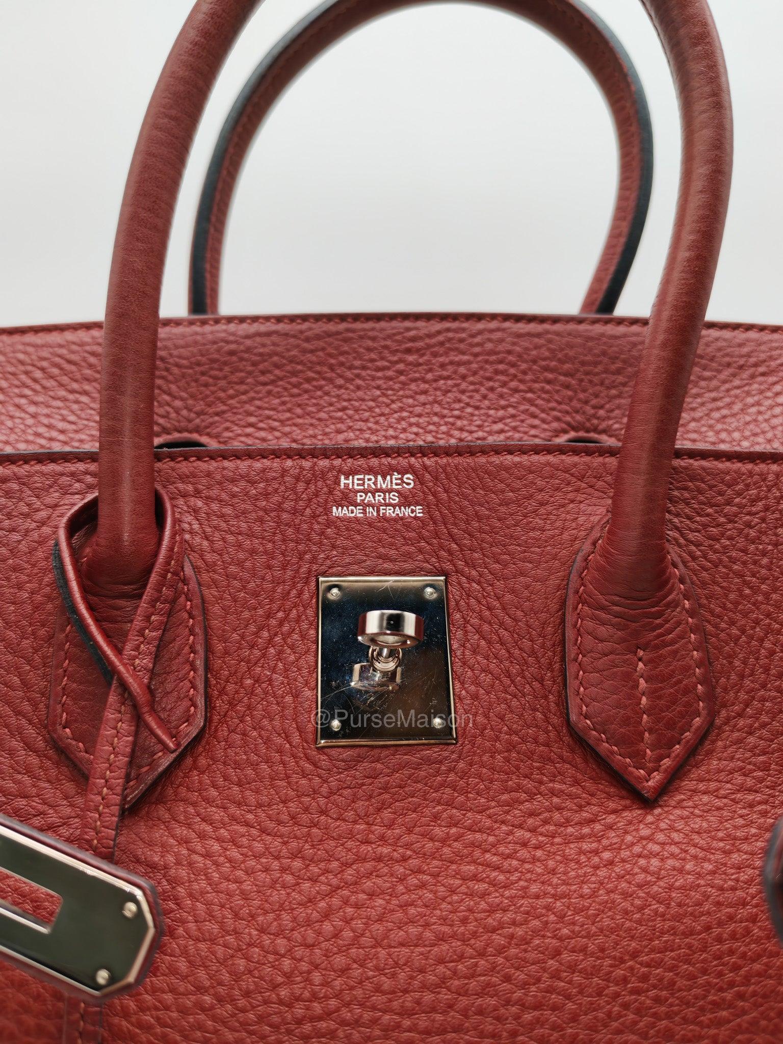 Hermes Birkin 35 in Rubis Clemence Leather Palladium Hardware Stamp Square P(2012) | Purse Maison Luxury Bags Shop