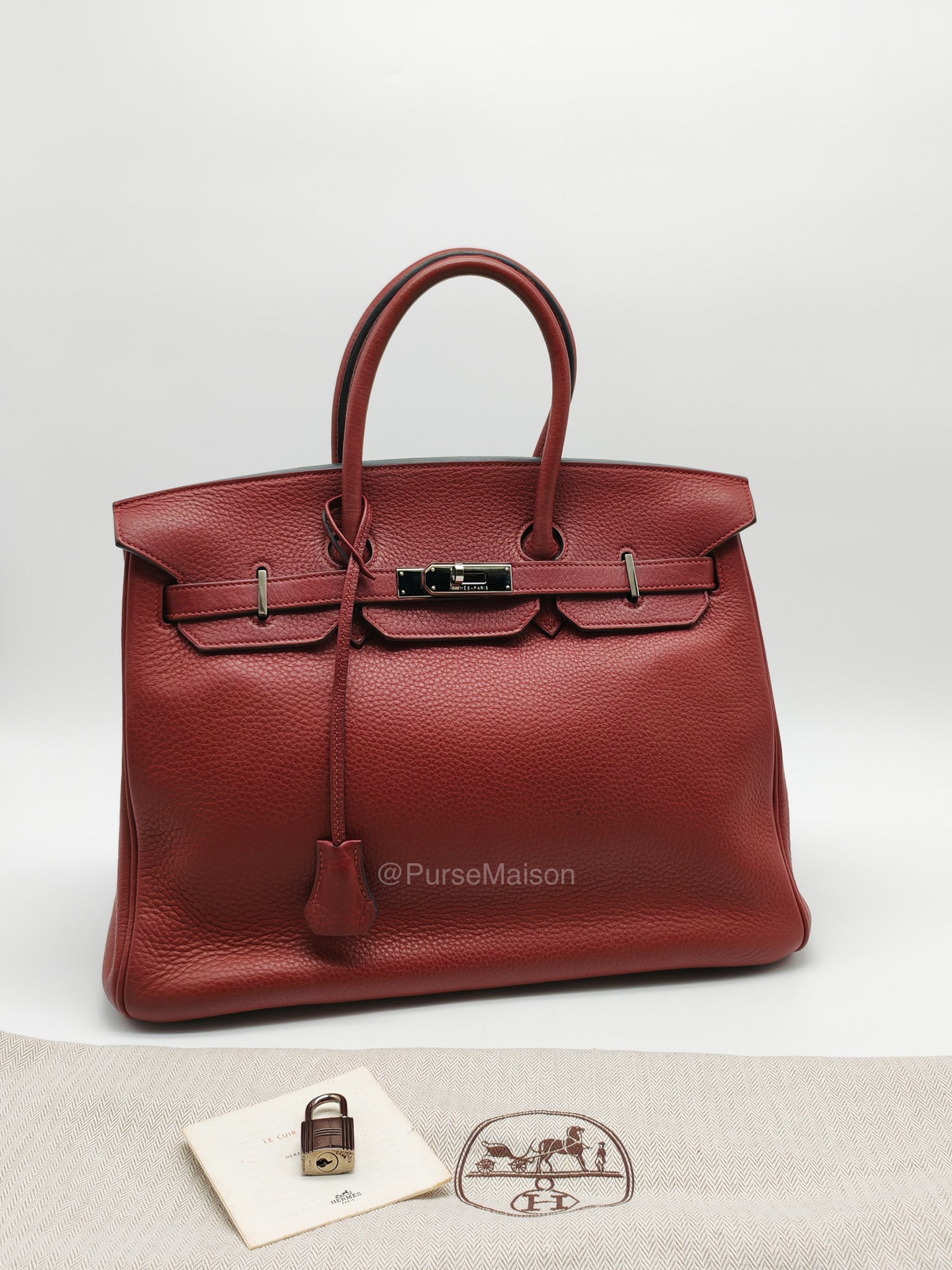 Hermes Birkin 35 in Rubis Clemence Leather Palladium Hardware Stamp Square P(2012) | Purse Maison Luxury Bags Shop