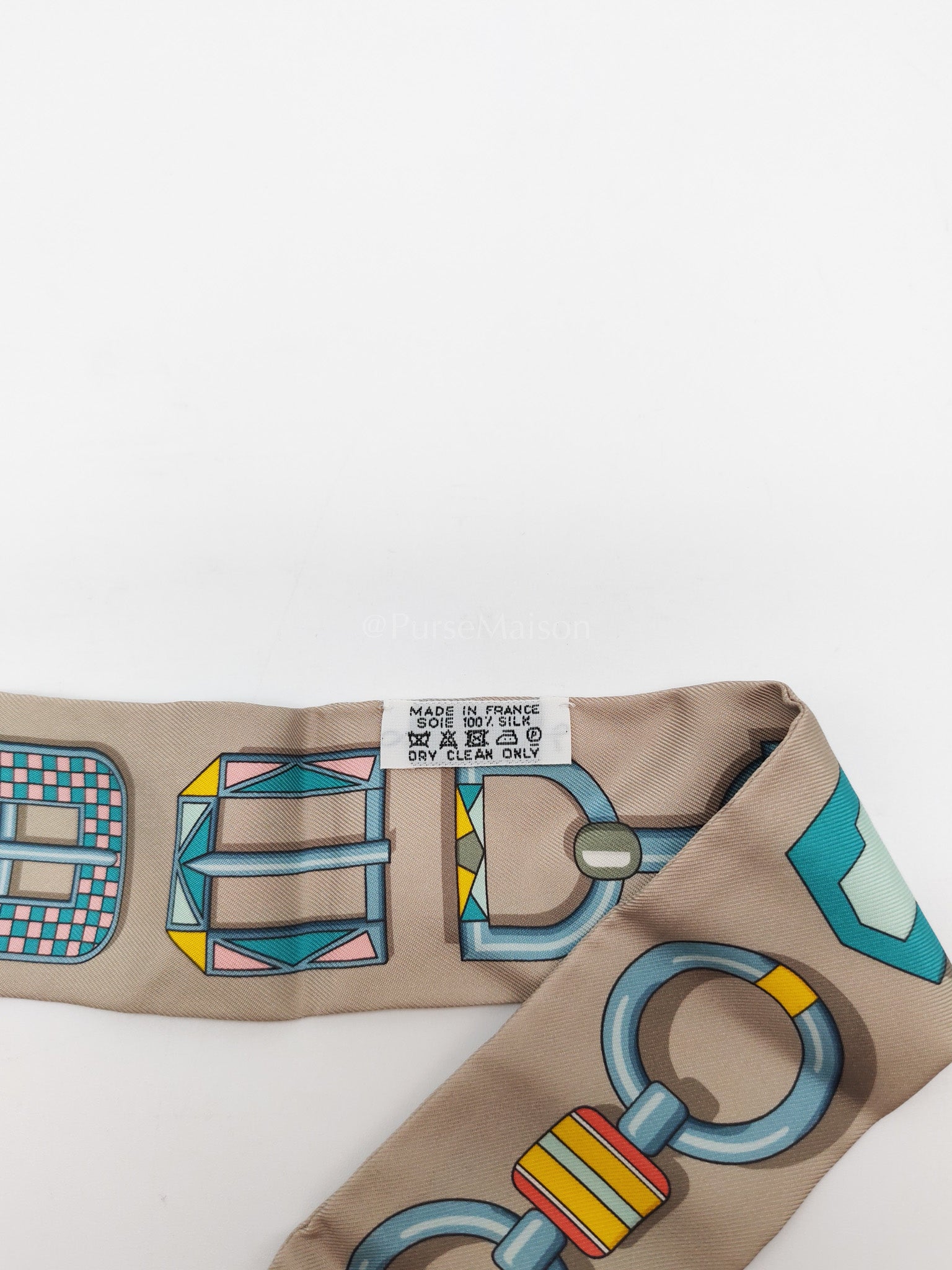 Carre En Boucles in Gray and Orange Silk Twilly | Purse Maison Luxury Bags Shop
