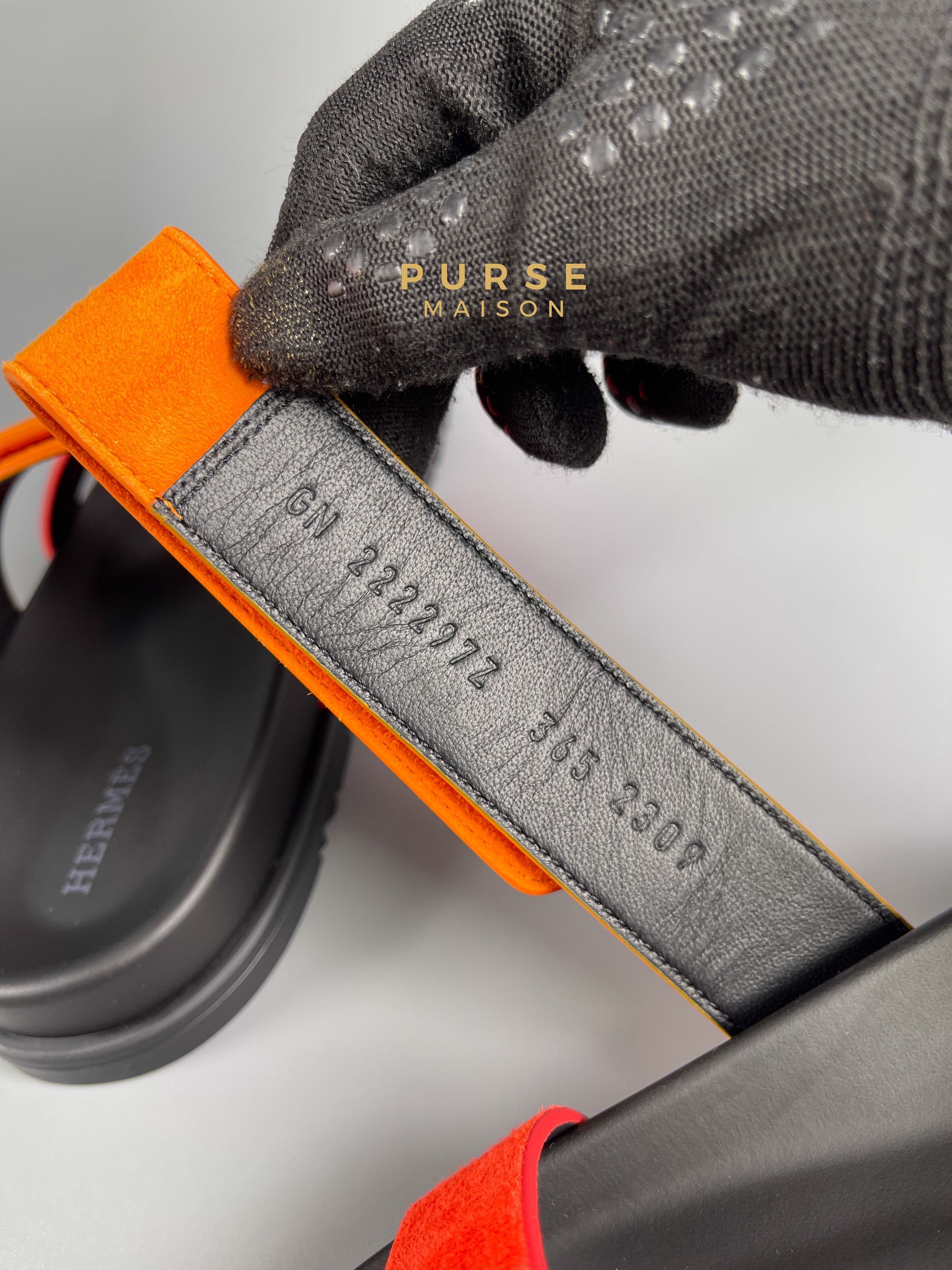 Hermes Chypre Rouge Ecarlate Sunset Sandals Size 36.5 EU (23.5cm) | Purse Maison Luxury Bags Shop