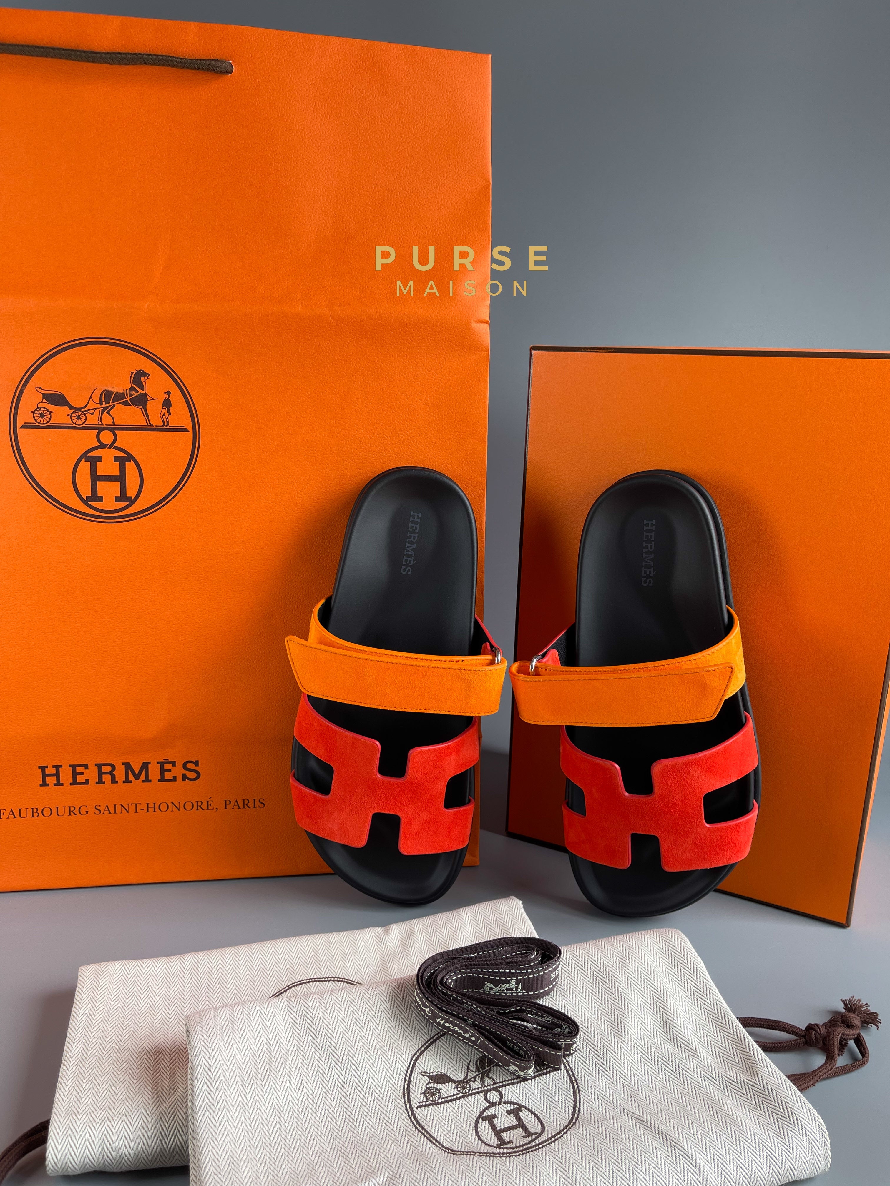 Hermes Chypre Rouge Ecarlate Sunset Sandals Size 36.5 EU (23.5cm) | Purse Maison Luxury Bags Shop