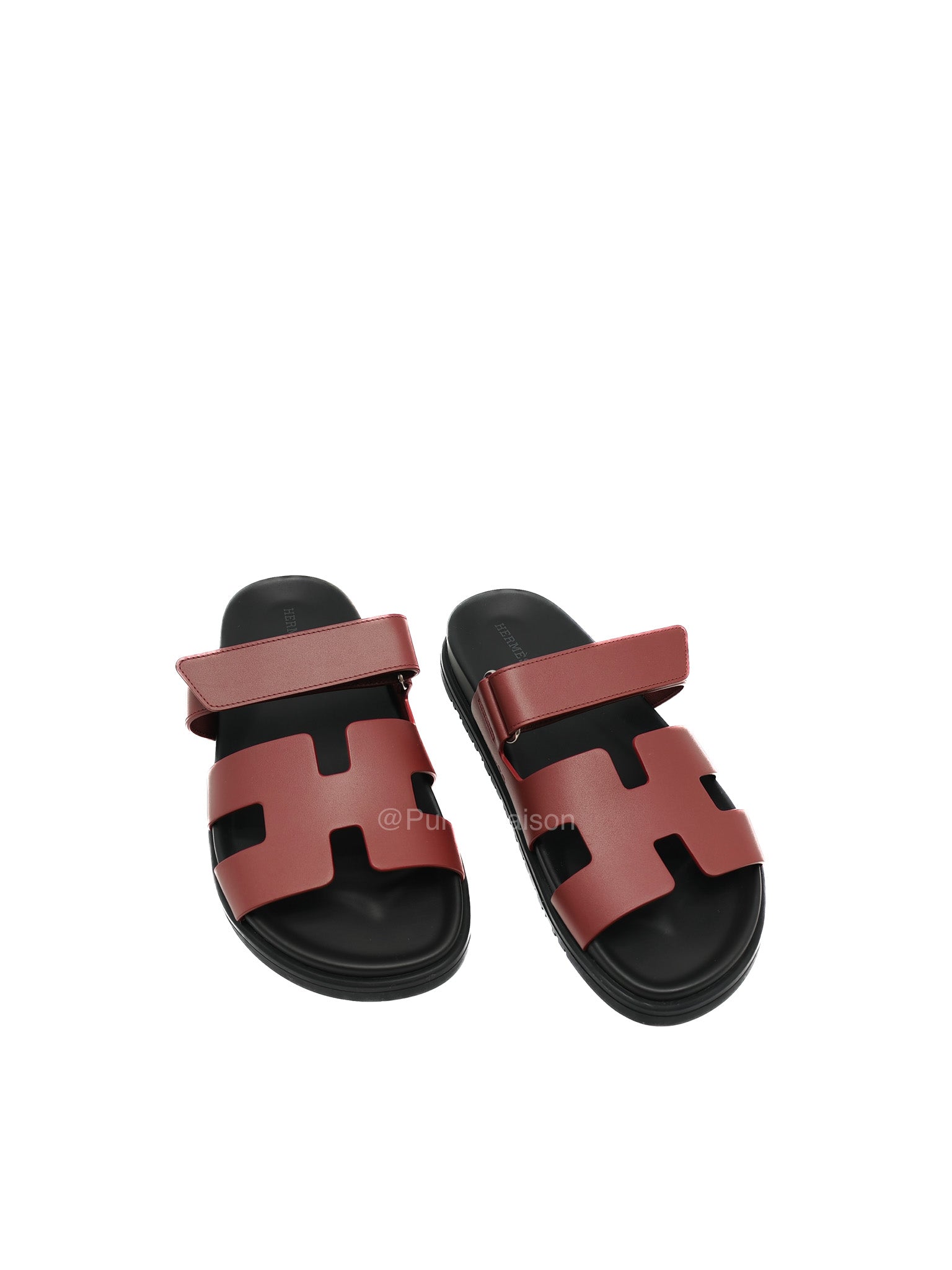 Hermes Chypre Sandals In Deep Burgundy H-Shaped Strap Design Size 38 (25cm) | Purse Maison Luxury Bags Shop