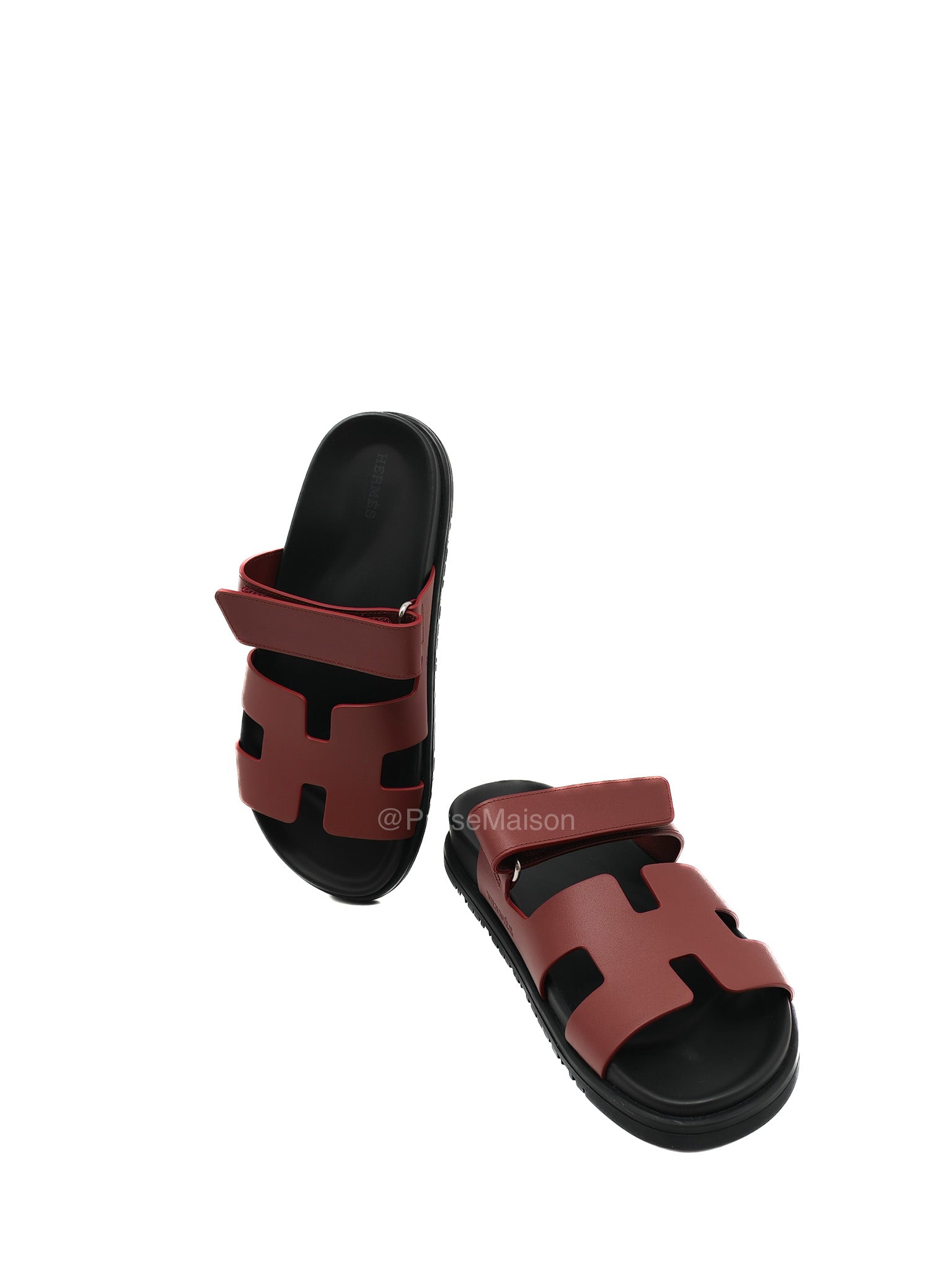 Hermes Chypre Sandals In Deep Burgundy H-Shaped Strap Design Size 38 (25cm) | Purse Maison Luxury Bags Shop