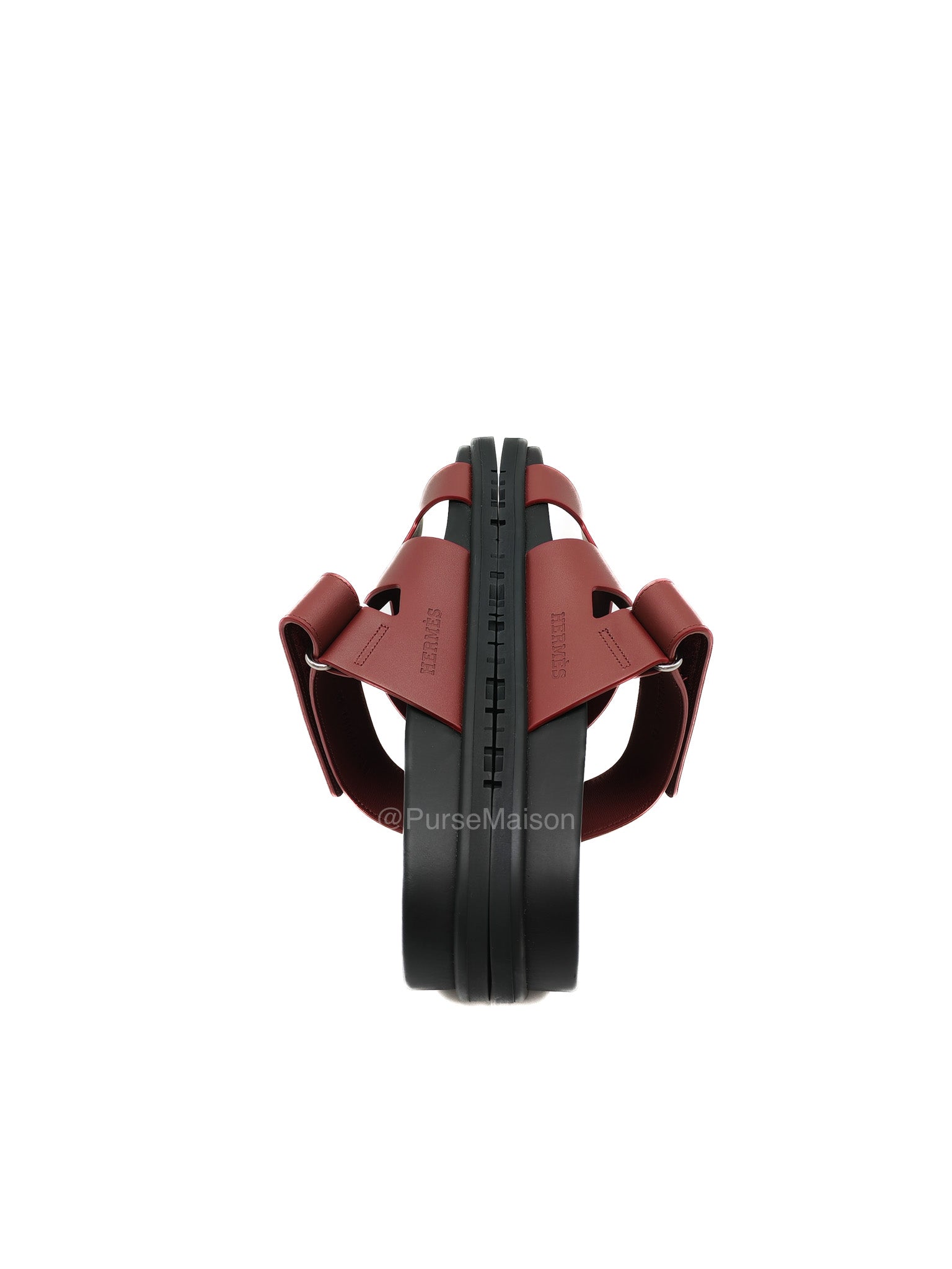 Hermes Chypre Sandals In Deep Burgundy H-Shaped Strap Design Size 38 (25cm) | Purse Maison Luxury Bags Shop