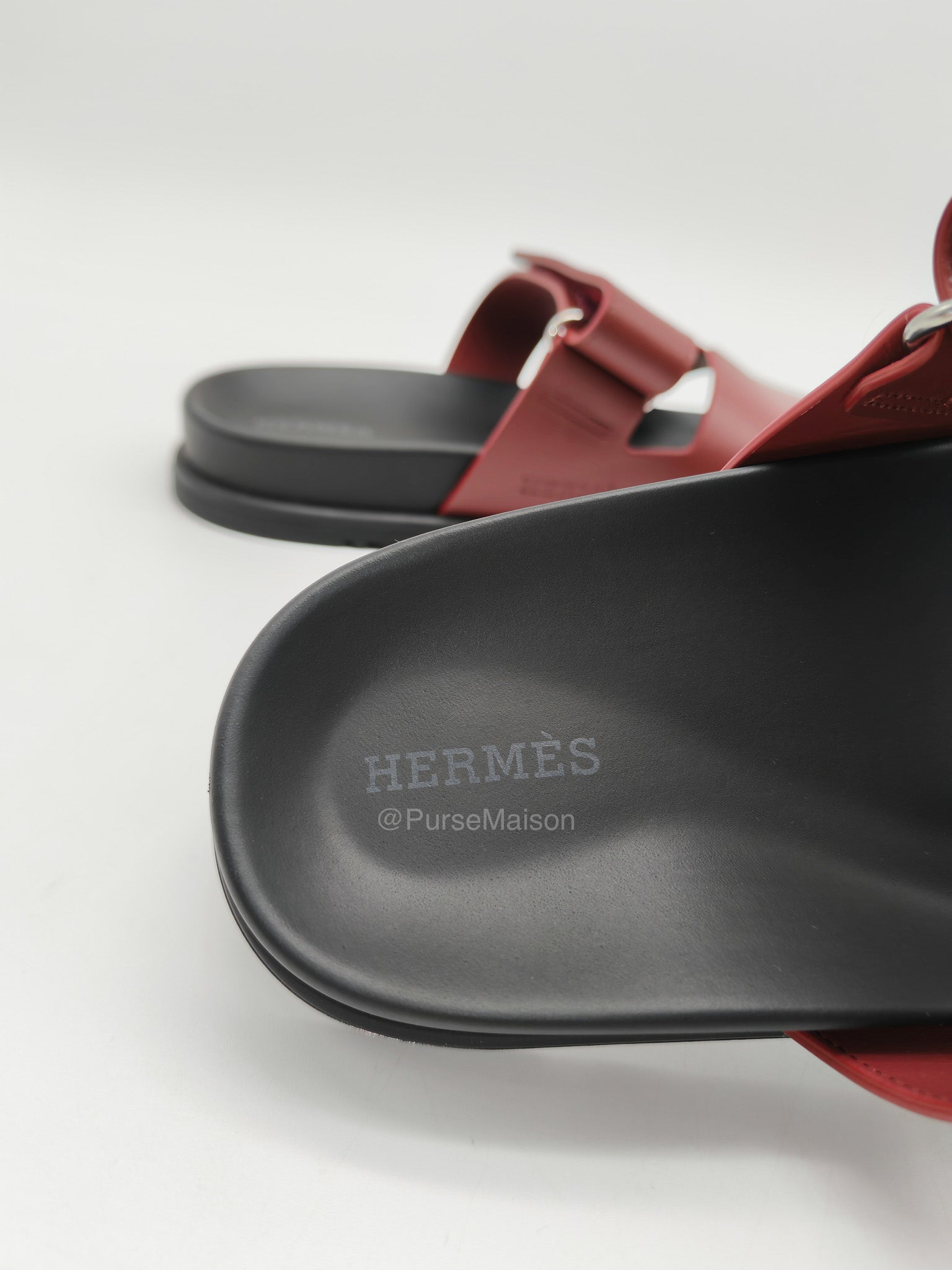 Hermes Chypre Sandals In Deep Burgundy H-Shaped Strap Design Size 38 (25cm) | Purse Maison Luxury Bags Shop