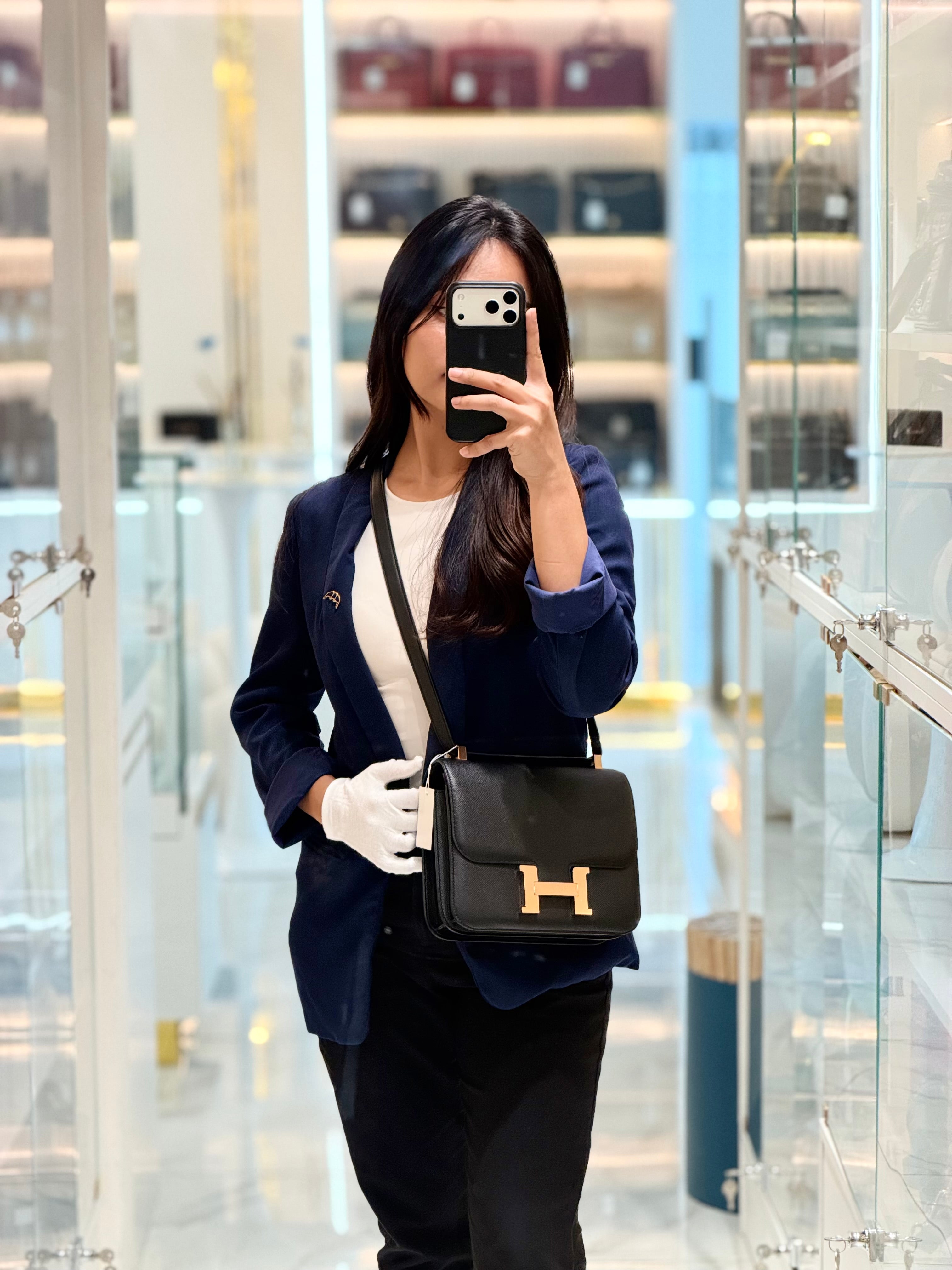 Hermes Constance 24 in Black Epsom Leather and Rose Gold Hardware Stamp A (2017) | Purse Maison Luxury Bags Shop