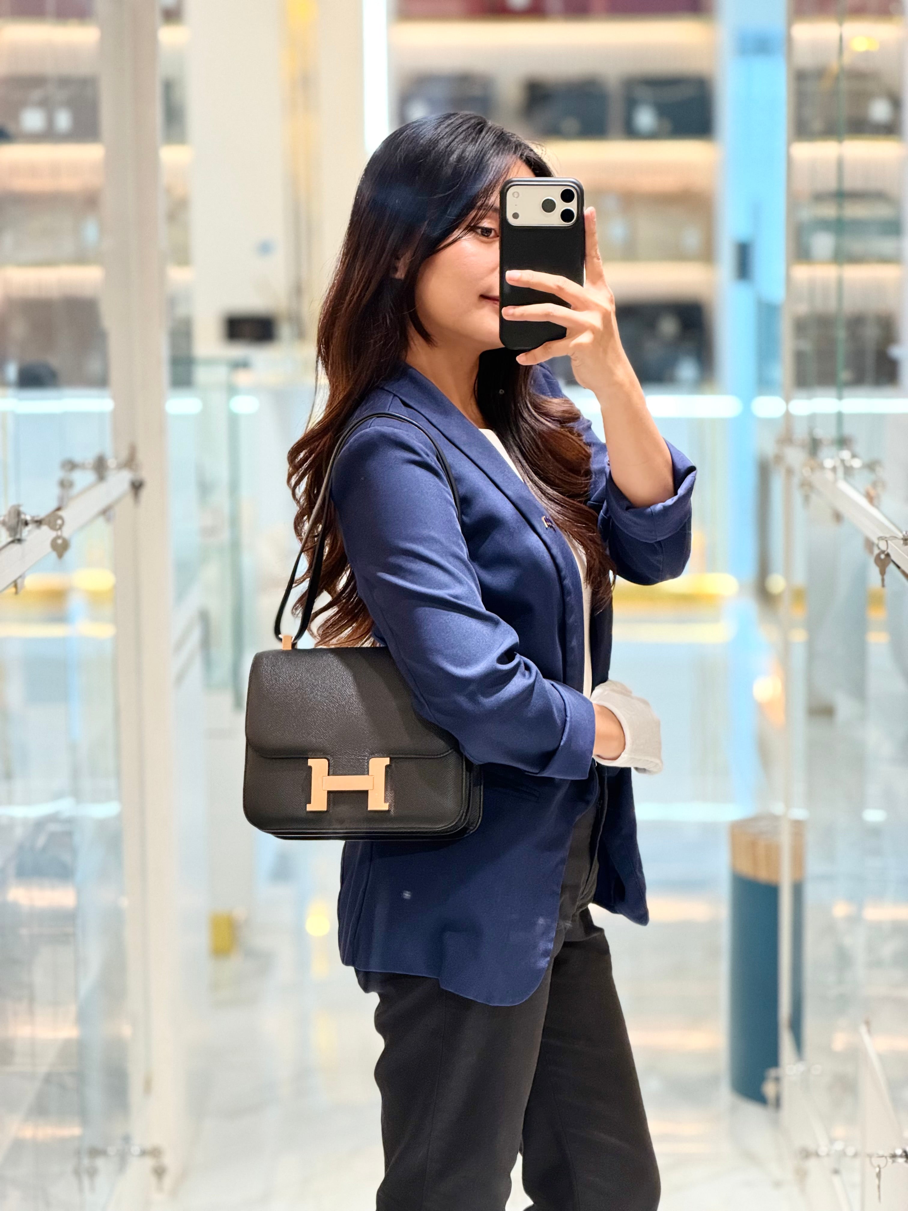 Hermes Constance 24 in Black Epsom Leather and Rose Gold Hardware Stamp A (2017) | Purse Maison Luxury Bags Shop