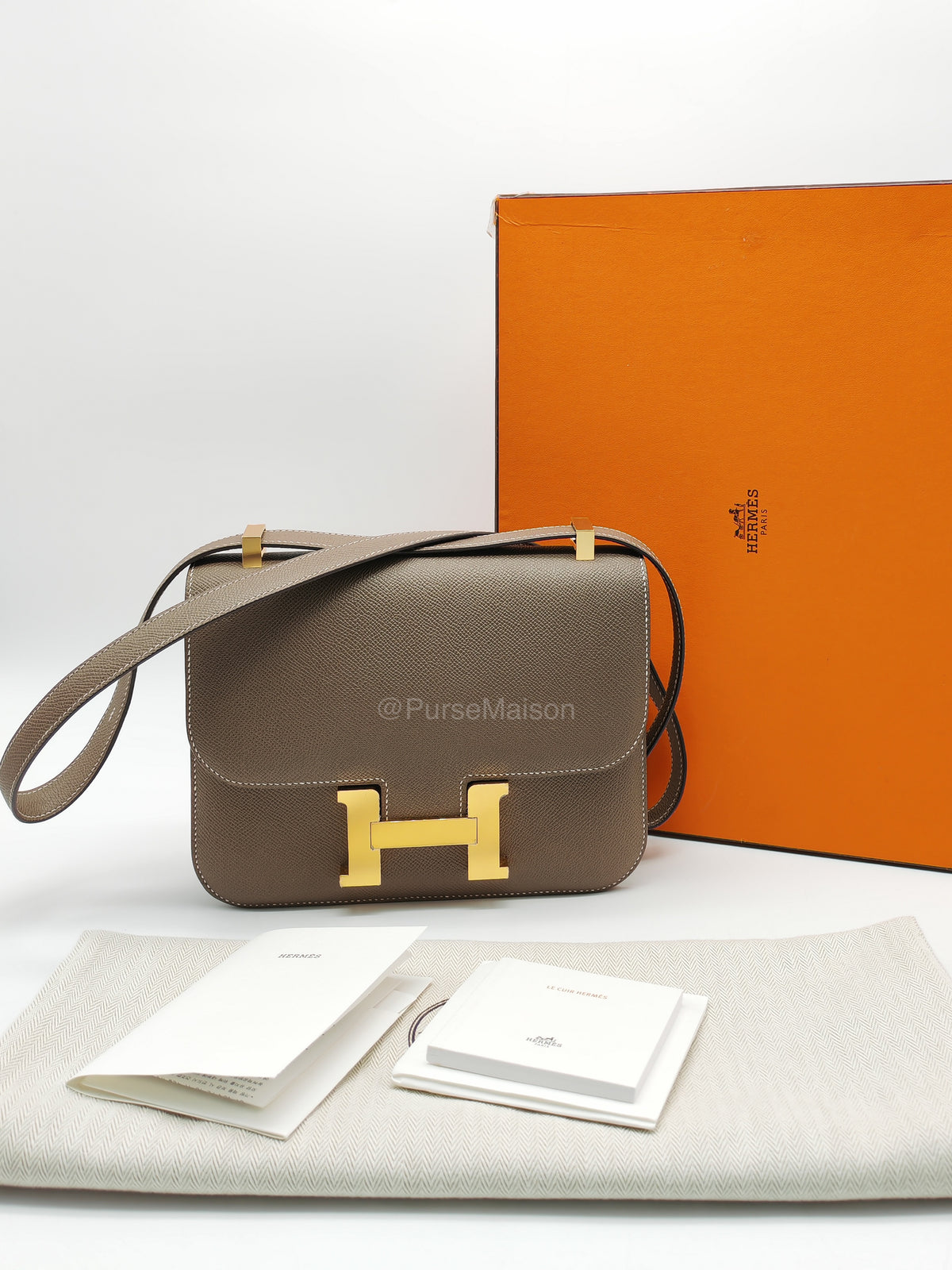 Hermes Constance 24 in Etoupe Epsom Leather and Gold Hardware Stamp U (2022) | Purse Maison Luxury Bags Shop