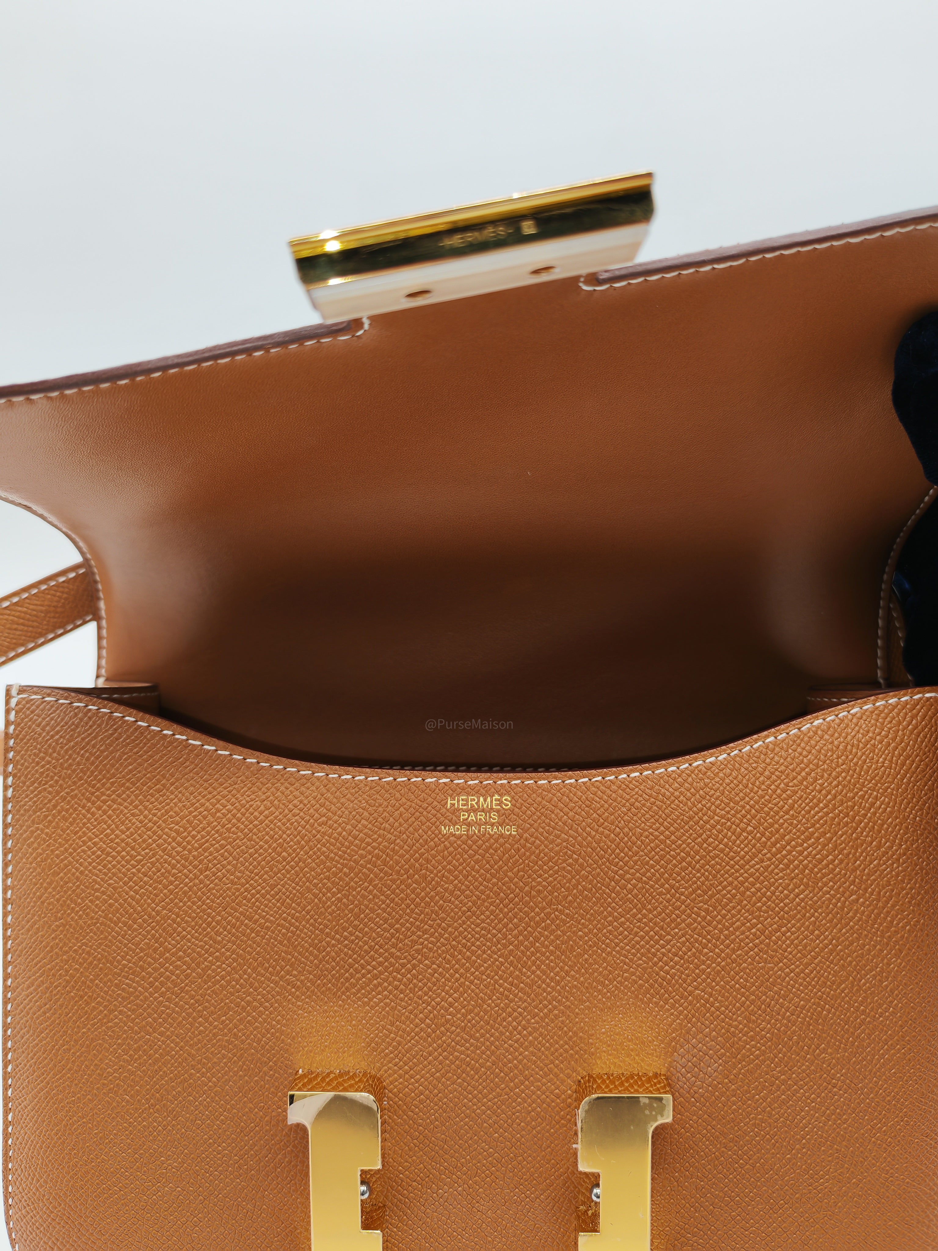 Hermes Constance 24 in Gold Epsom Leather and Gold Hardware Stamp U (2022) | Purse Maison Luxury Bags Shop