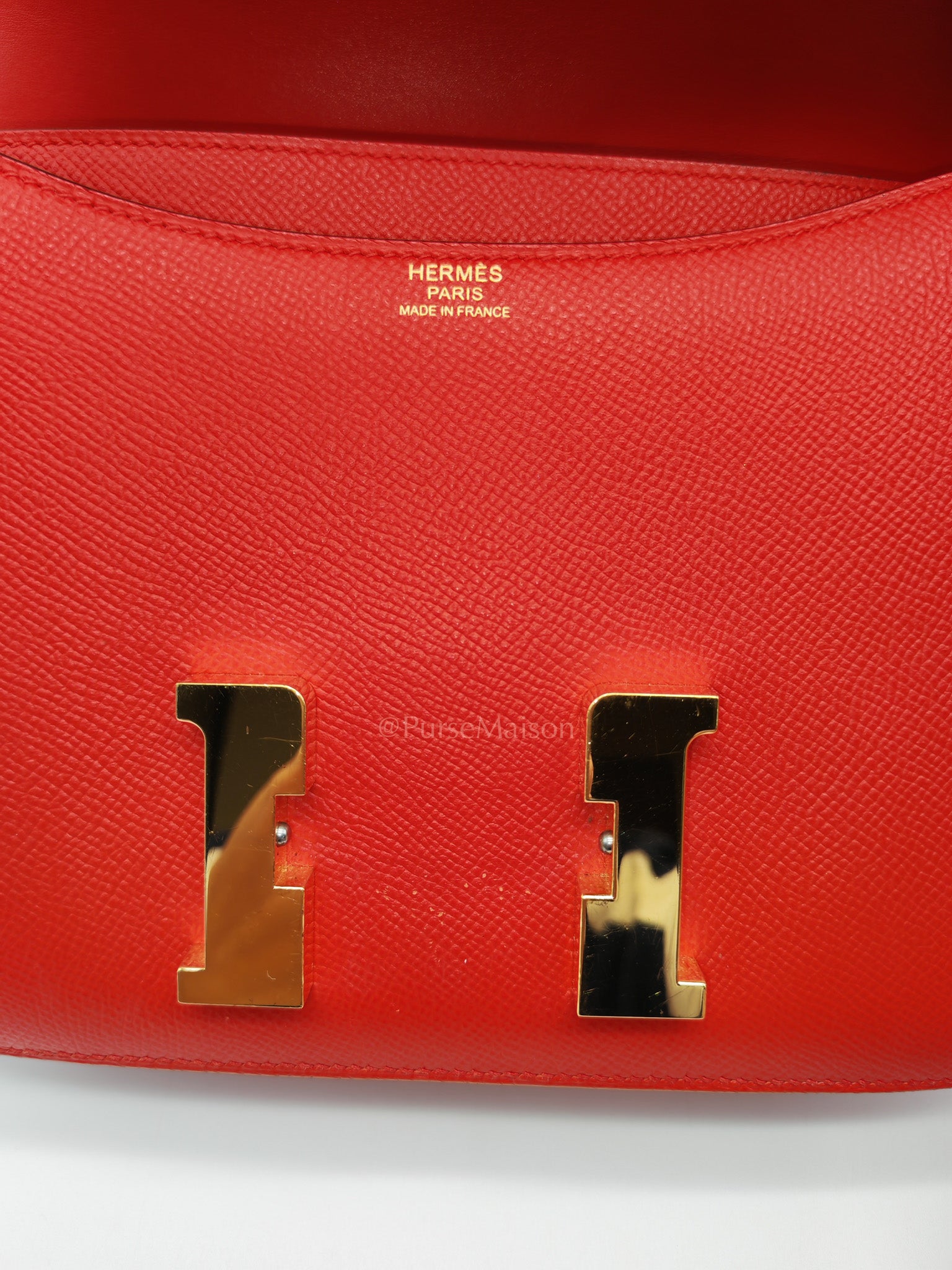 Constance 24 in Red Epsom Leather and Gold Hardware Stamp D(2019) | Purse Maison Luxury Bags Shop
