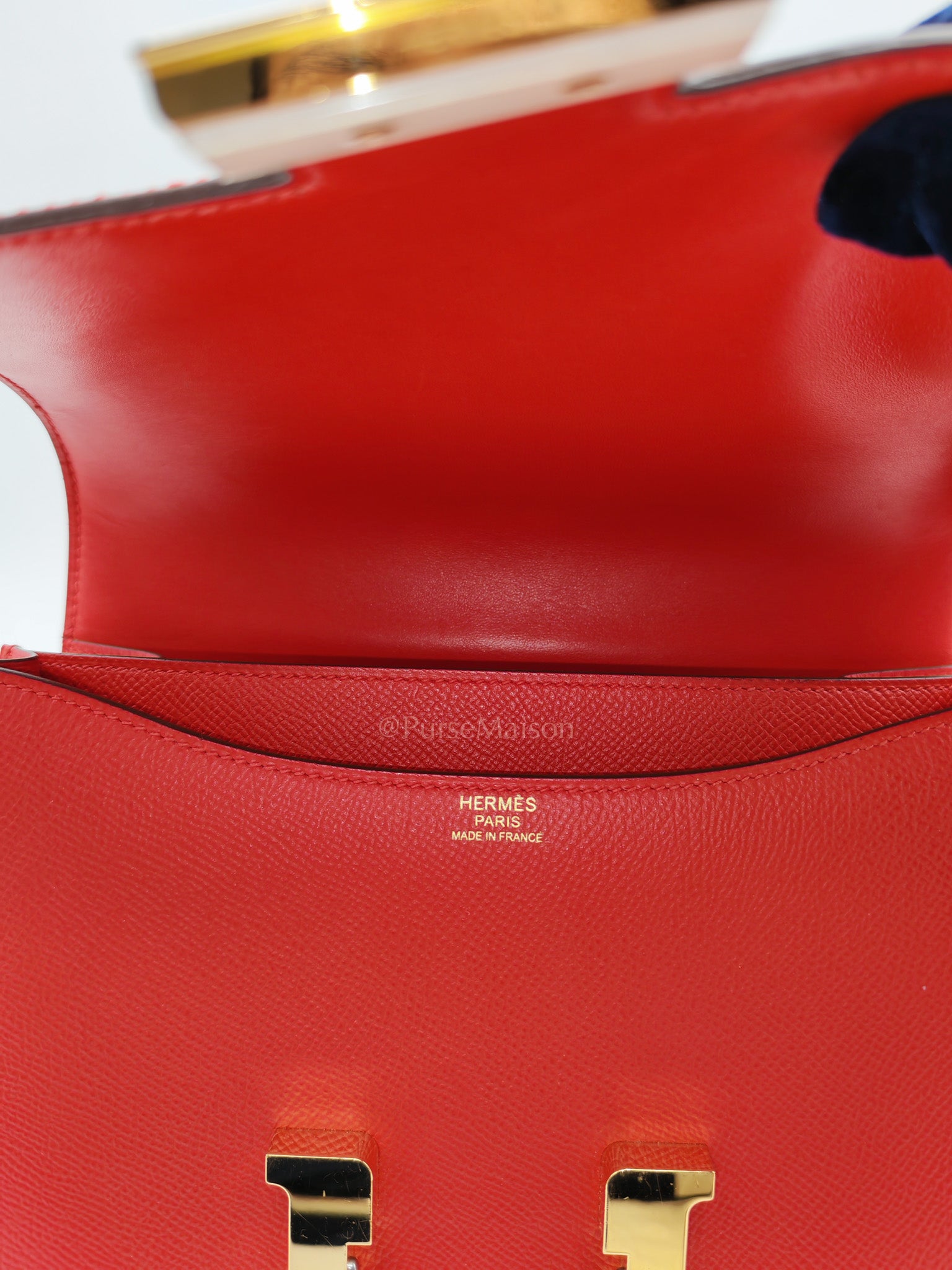 Constance 24 in Red Epsom Leather and Gold Hardware Stamp D(2019) | Purse Maison Luxury Bags Shop
