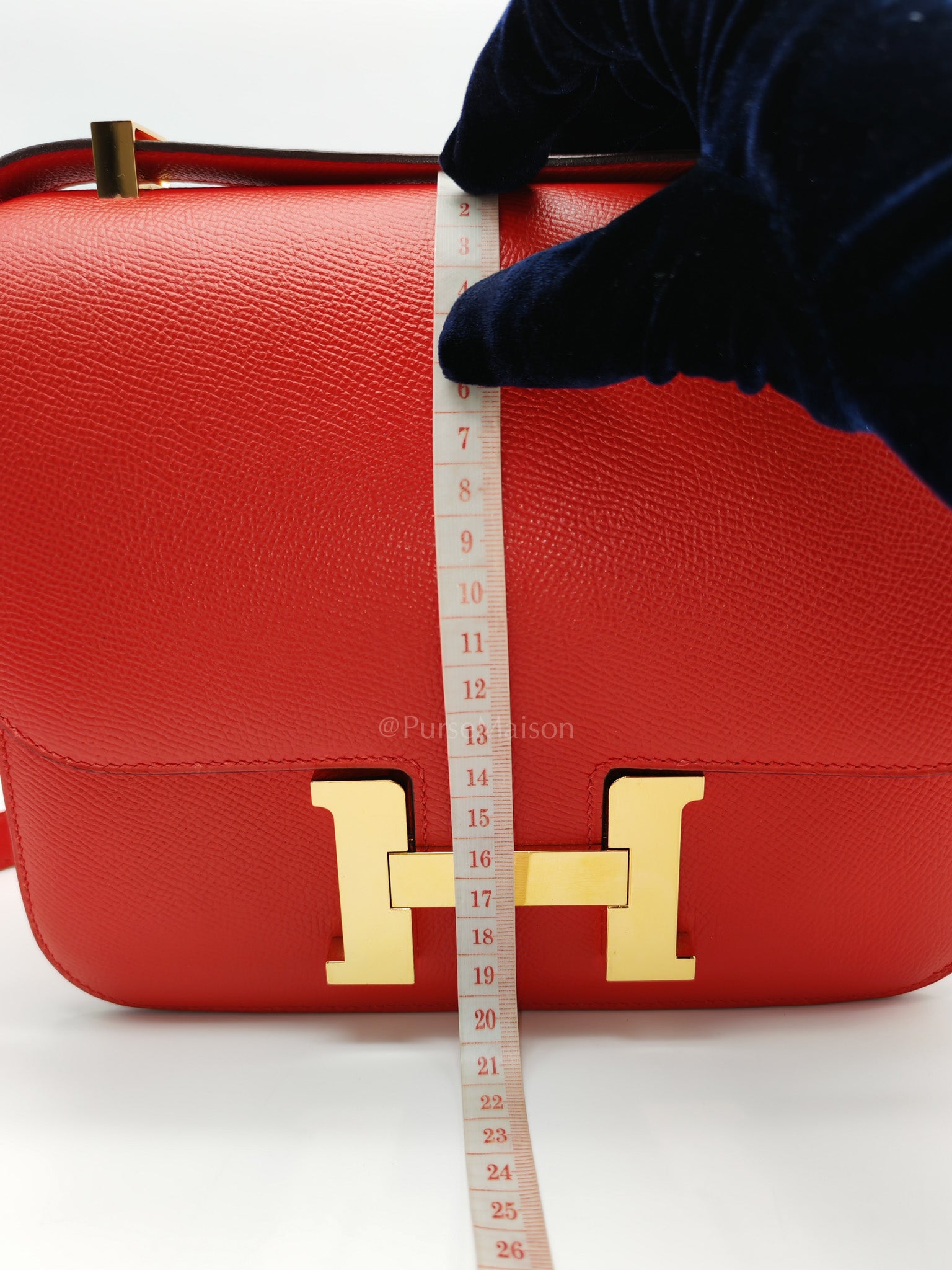 Constance 24 in Red Epsom Leather and Gold Hardware Stamp D(2019) | Purse Maison Luxury Bags Shop