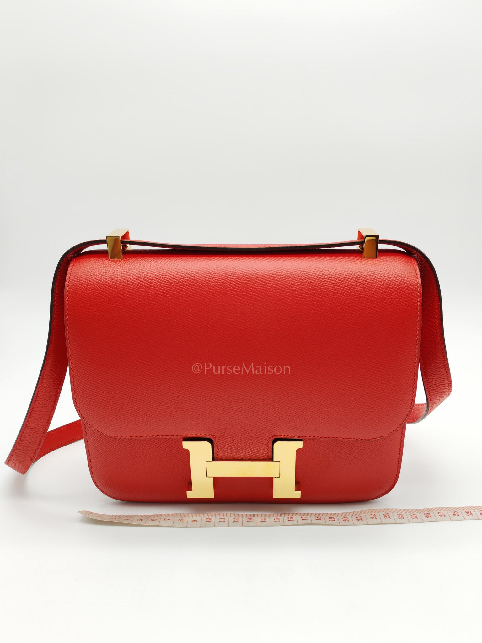 Constance 24 in Red Epsom Leather and Gold Hardware Stamp D(2019) | Purse Maison Luxury Bags Shop