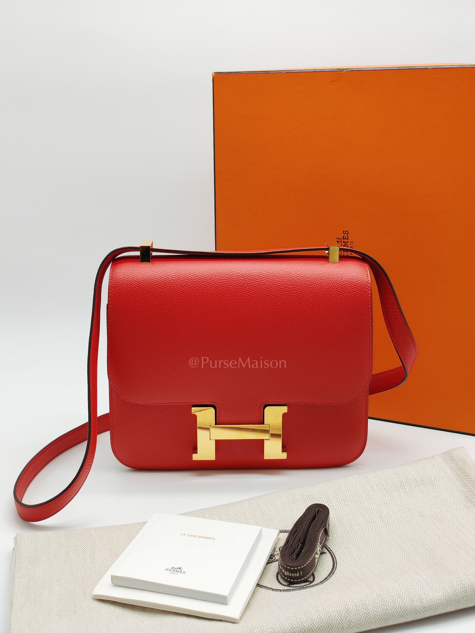 Constance 24 in Red Epsom Leather and Gold Hardware Stamp D(2019) | Purse Maison Luxury Bags Shop
