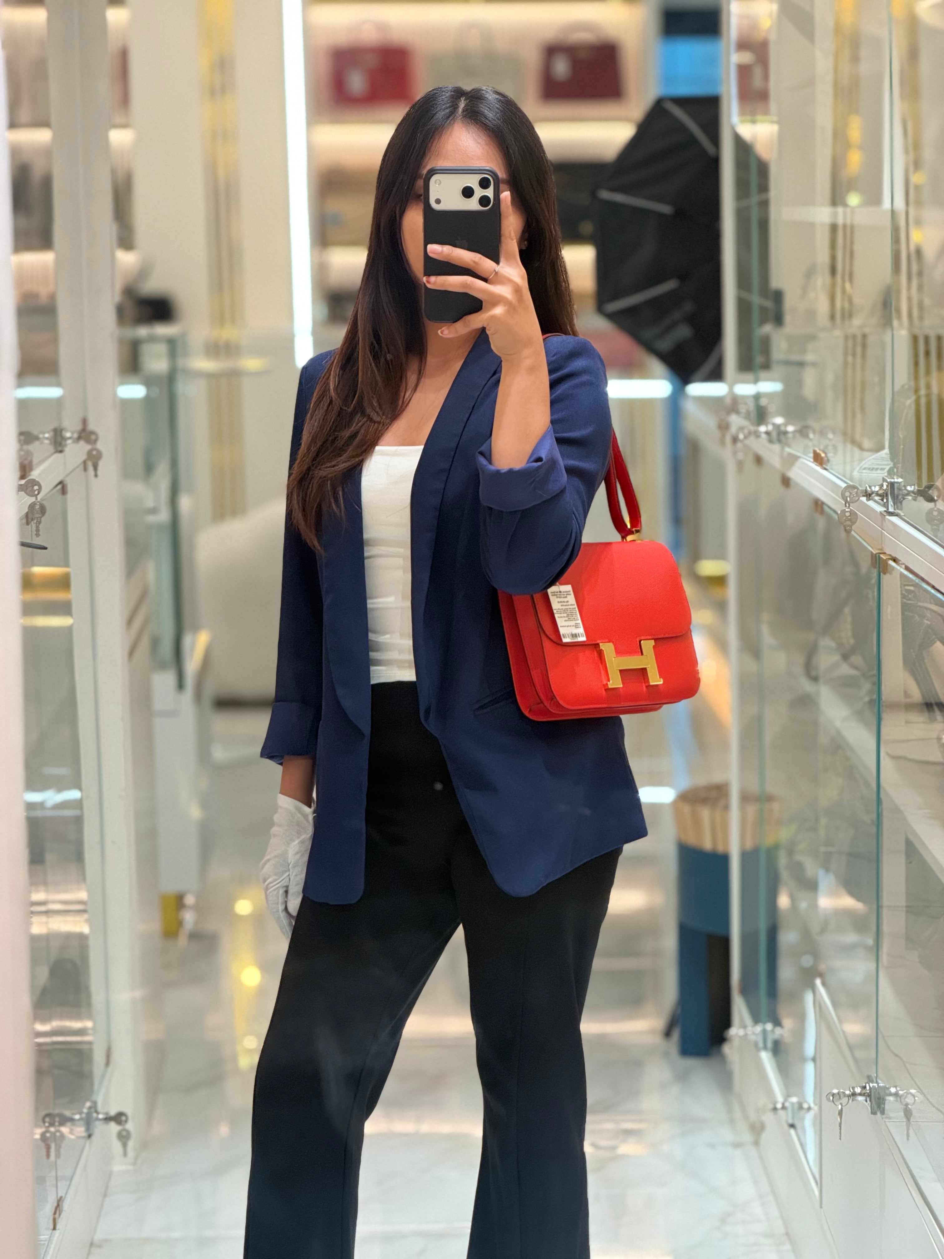 Constance 24 in Red Epsom Leather and Gold Hardware Stamp D(2019) | Purse Maison Luxury Bags Shop