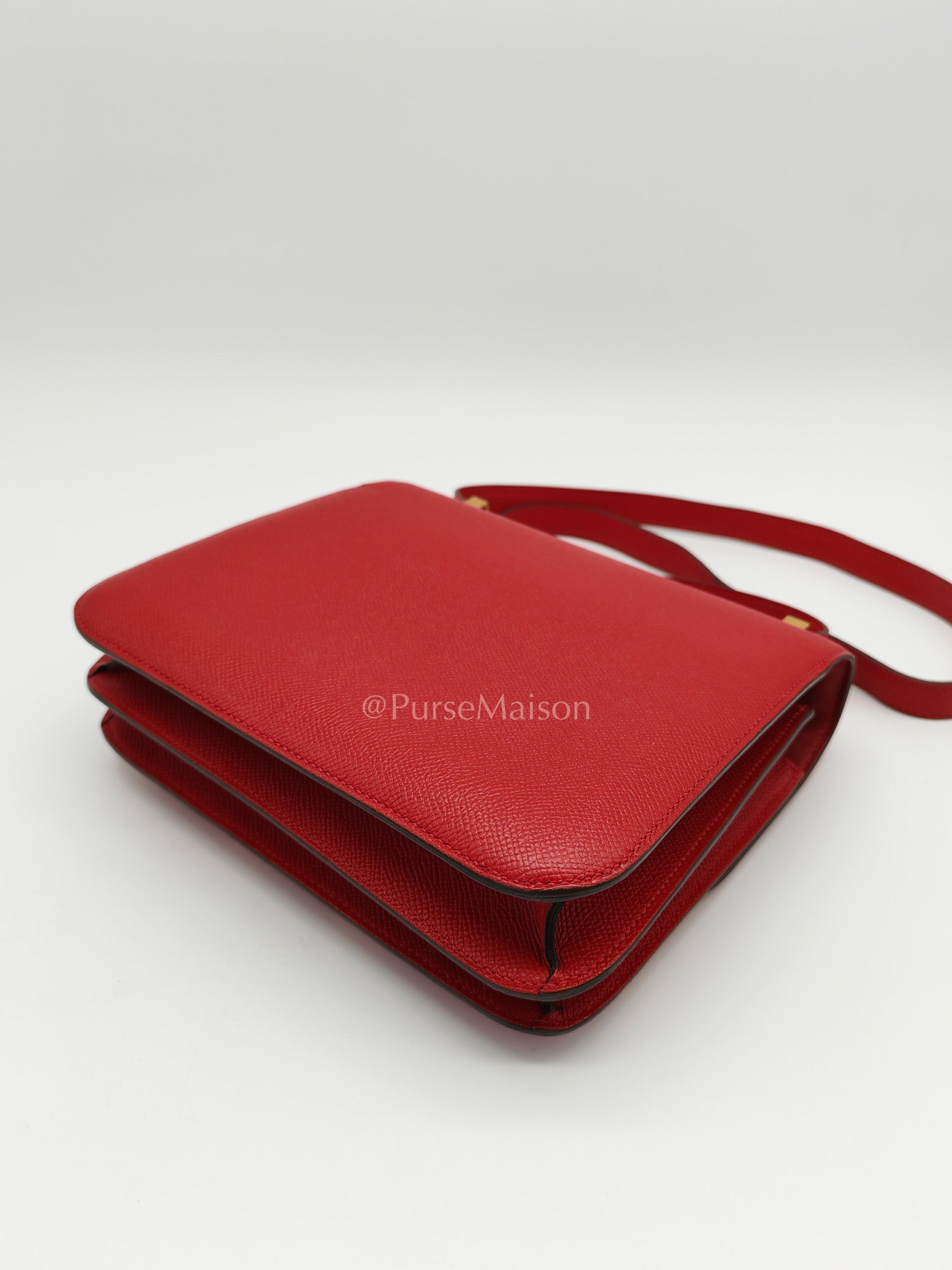 Constance 24 in Red Epsom Leather and Gold Hardware Stamp X (2016) | Purse Maison Luxury Bags Shop