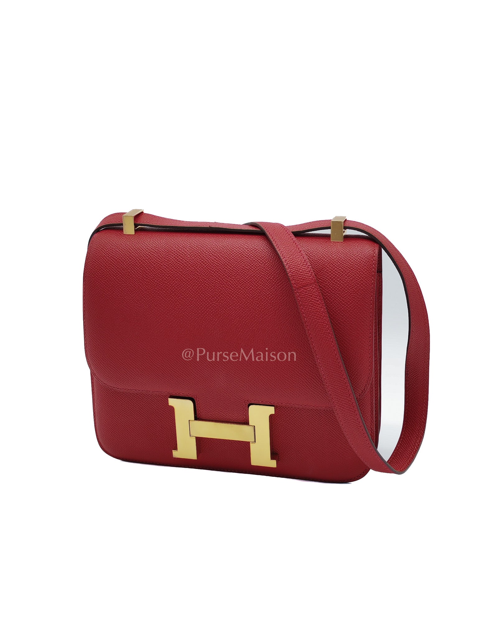 Constance 24 in Red Epsom Leather and Gold Hardware Stamp X (2016) | Purse Maison Luxury Bags Shop