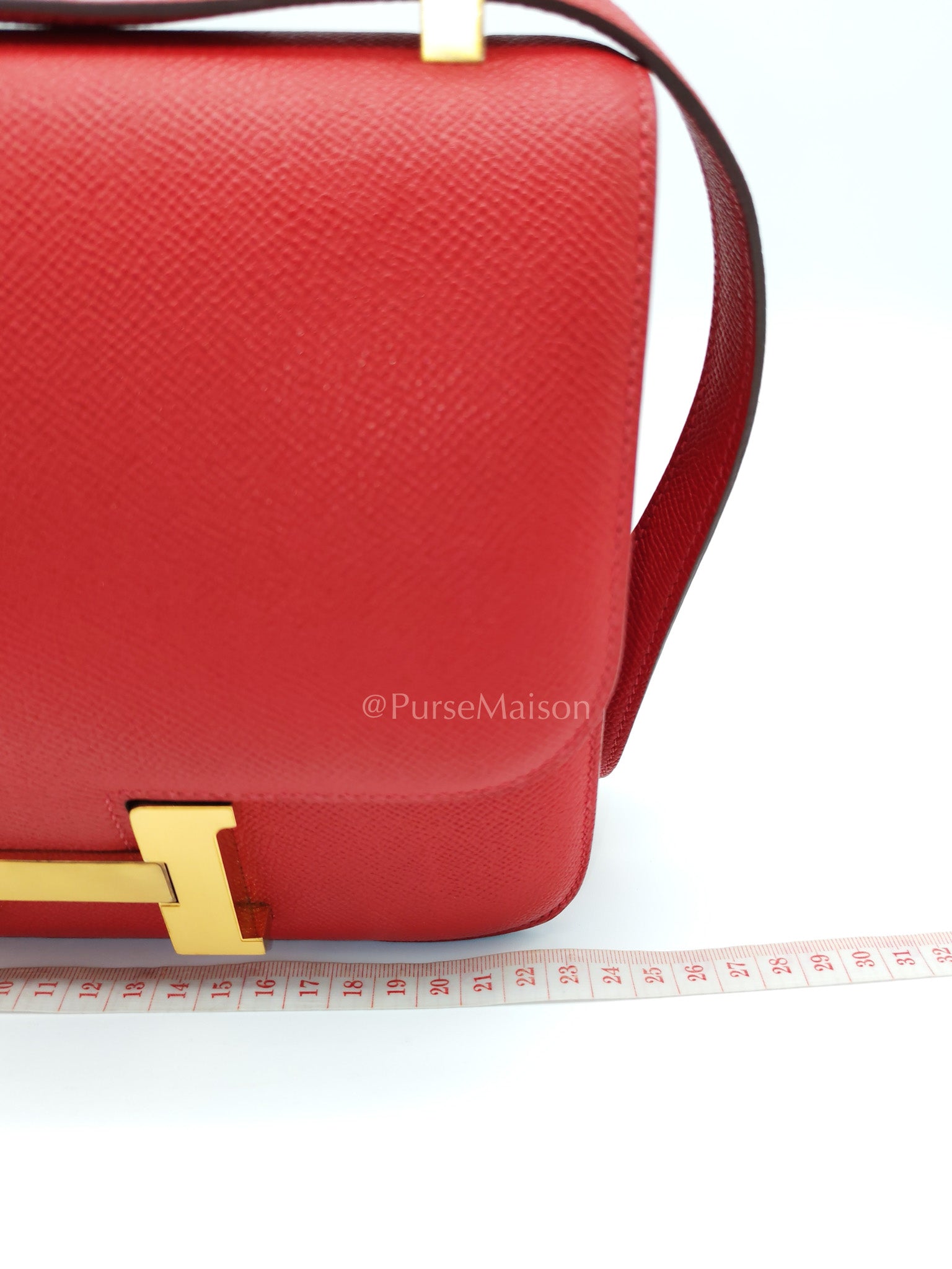 Constance 24 in Red Epsom Leather and Gold Hardware Stamp X (2016) | Purse Maison Luxury Bags Shop
