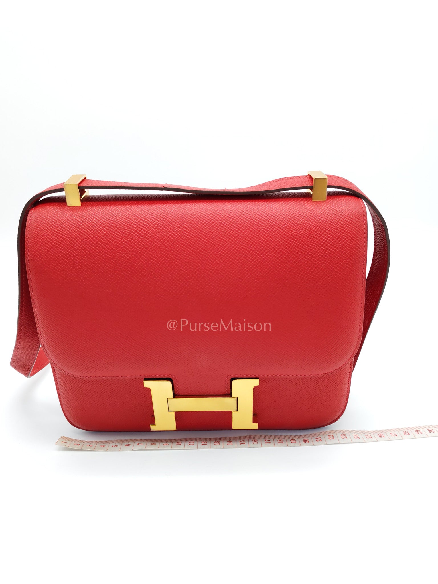 Constance 24 in Red Epsom Leather and Gold Hardware Stamp X (2016) | Purse Maison Luxury Bags Shop