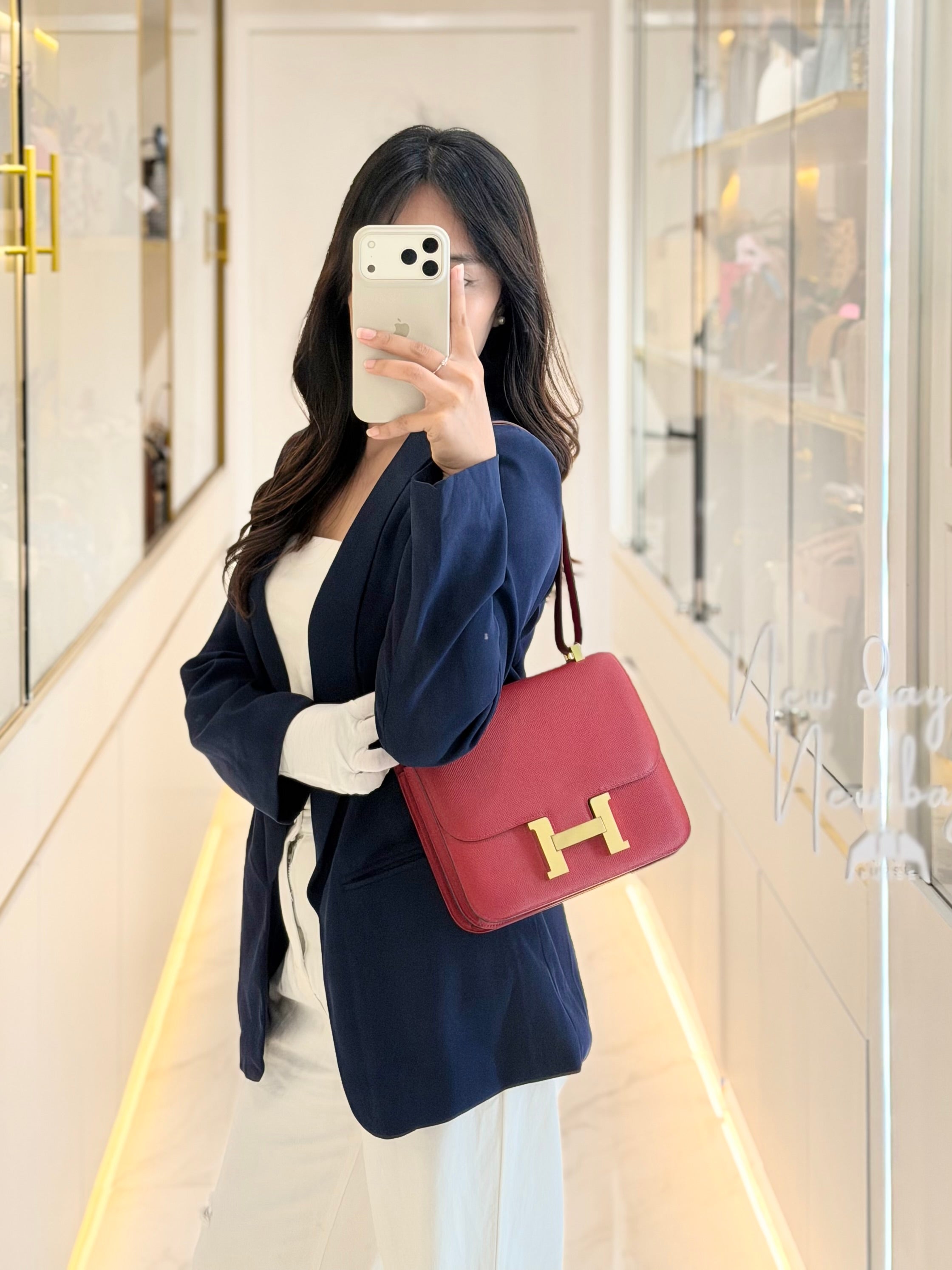 Constance 24 in Red Epsom Leather and Gold Hardware Stamp X (2016) | Purse Maison Luxury Bags Shop