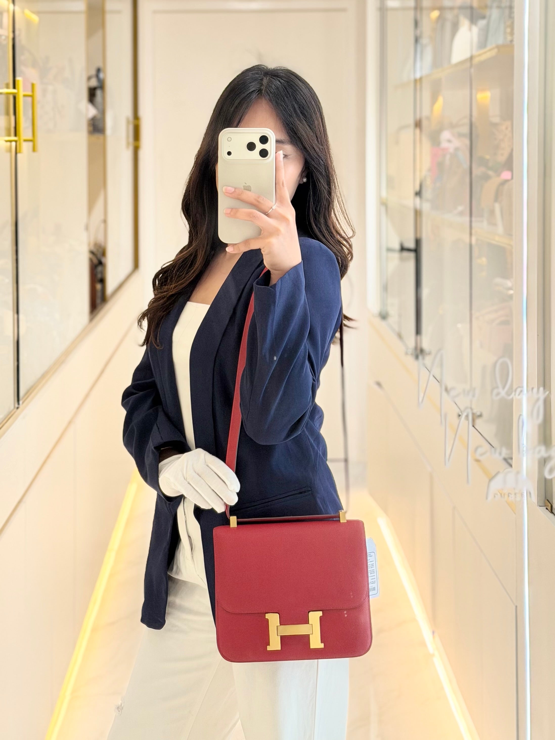 Constance 24 in Red Epsom Leather and Gold Hardware Stamp X (2016) | Purse Maison Luxury Bags Shop