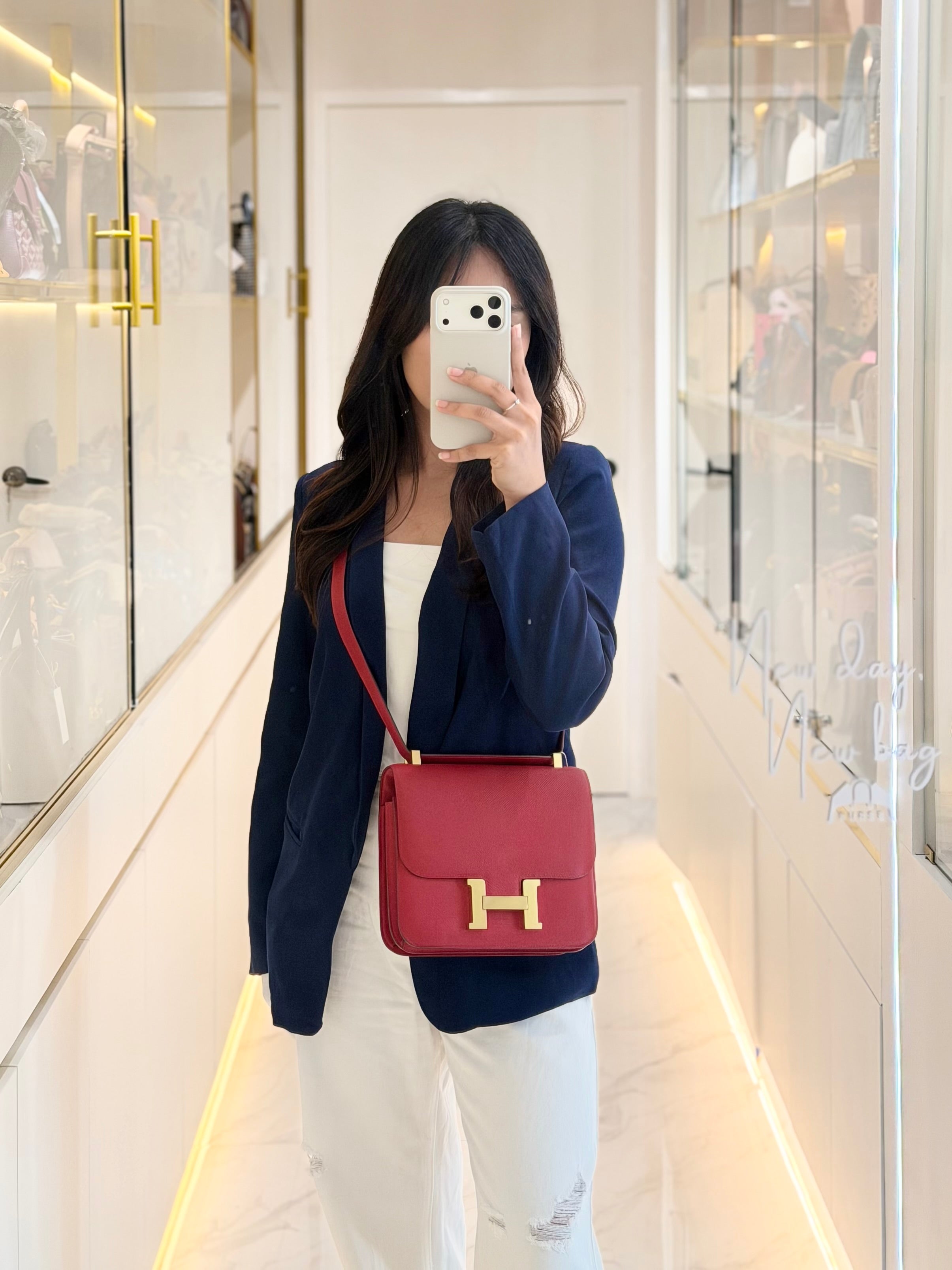 Constance 24 in Red Epsom Leather and Gold Hardware Stamp X (2016) | Purse Maison Luxury Bags Shop