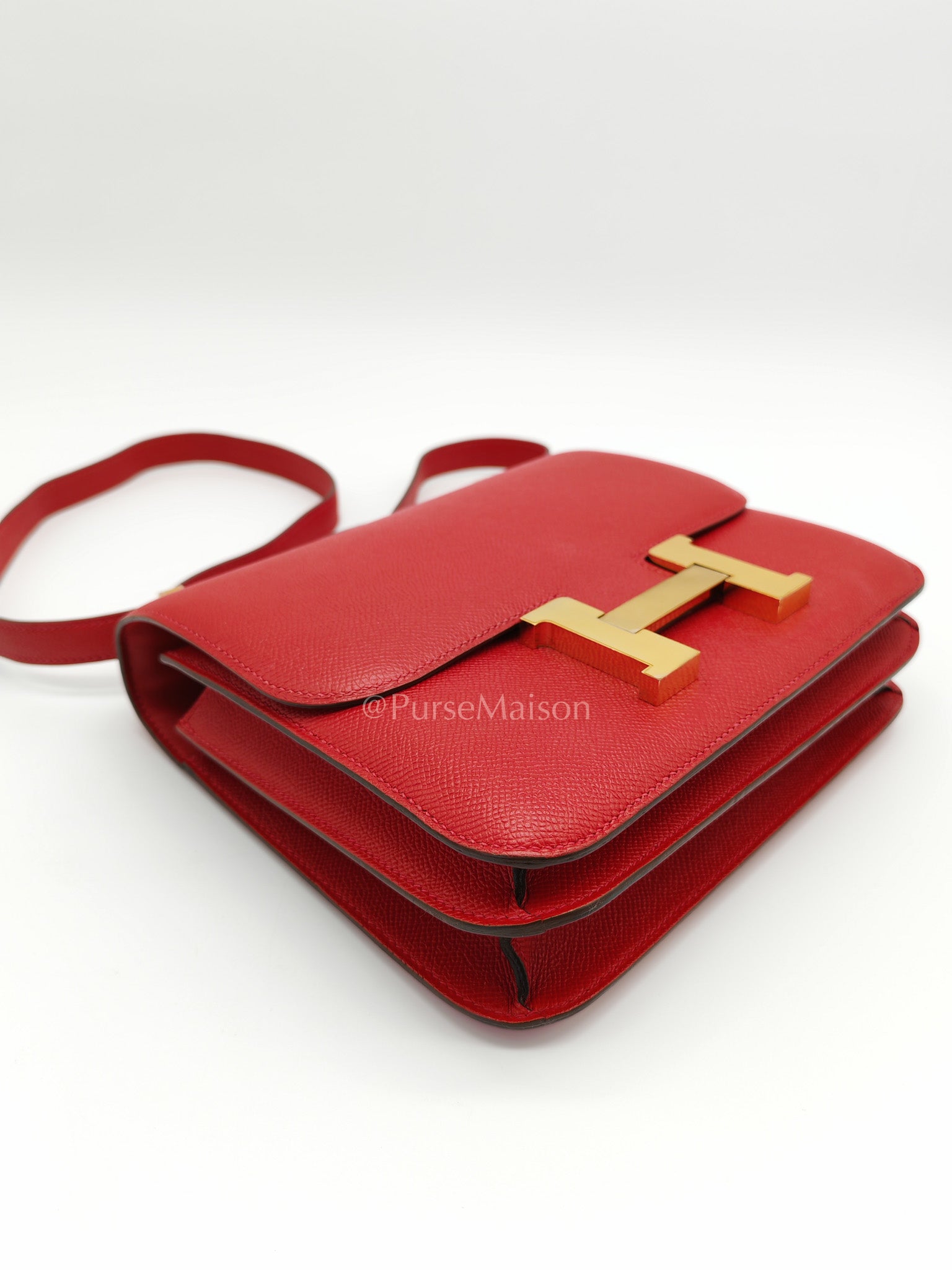 Constance 24 in Red Epsom Leather and Gold Hardware Stamp X (2016) | Purse Maison Luxury Bags Shop