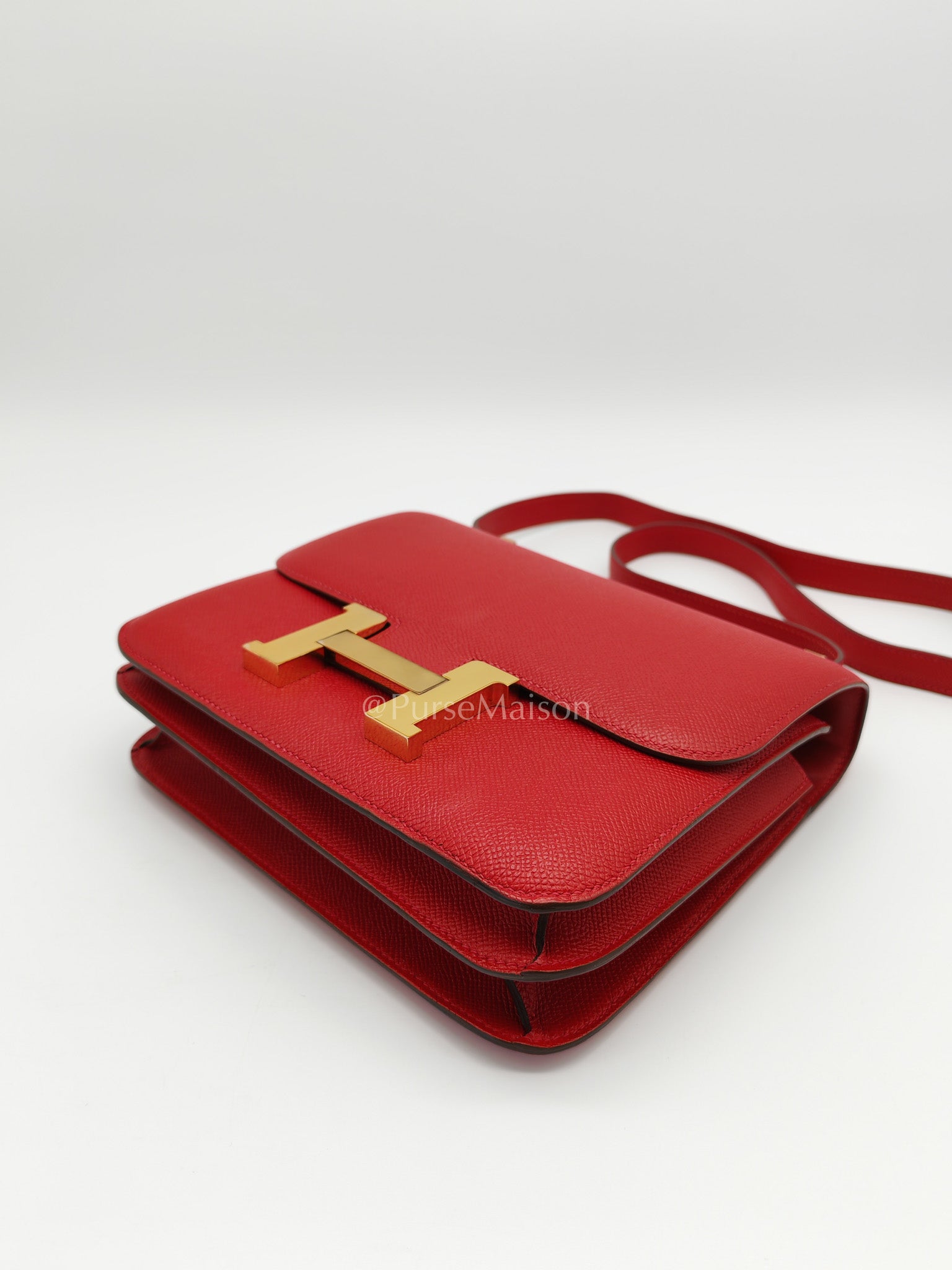 Constance 24 in Red Epsom Leather and Gold Hardware Stamp X (2016) | Purse Maison Luxury Bags Shop