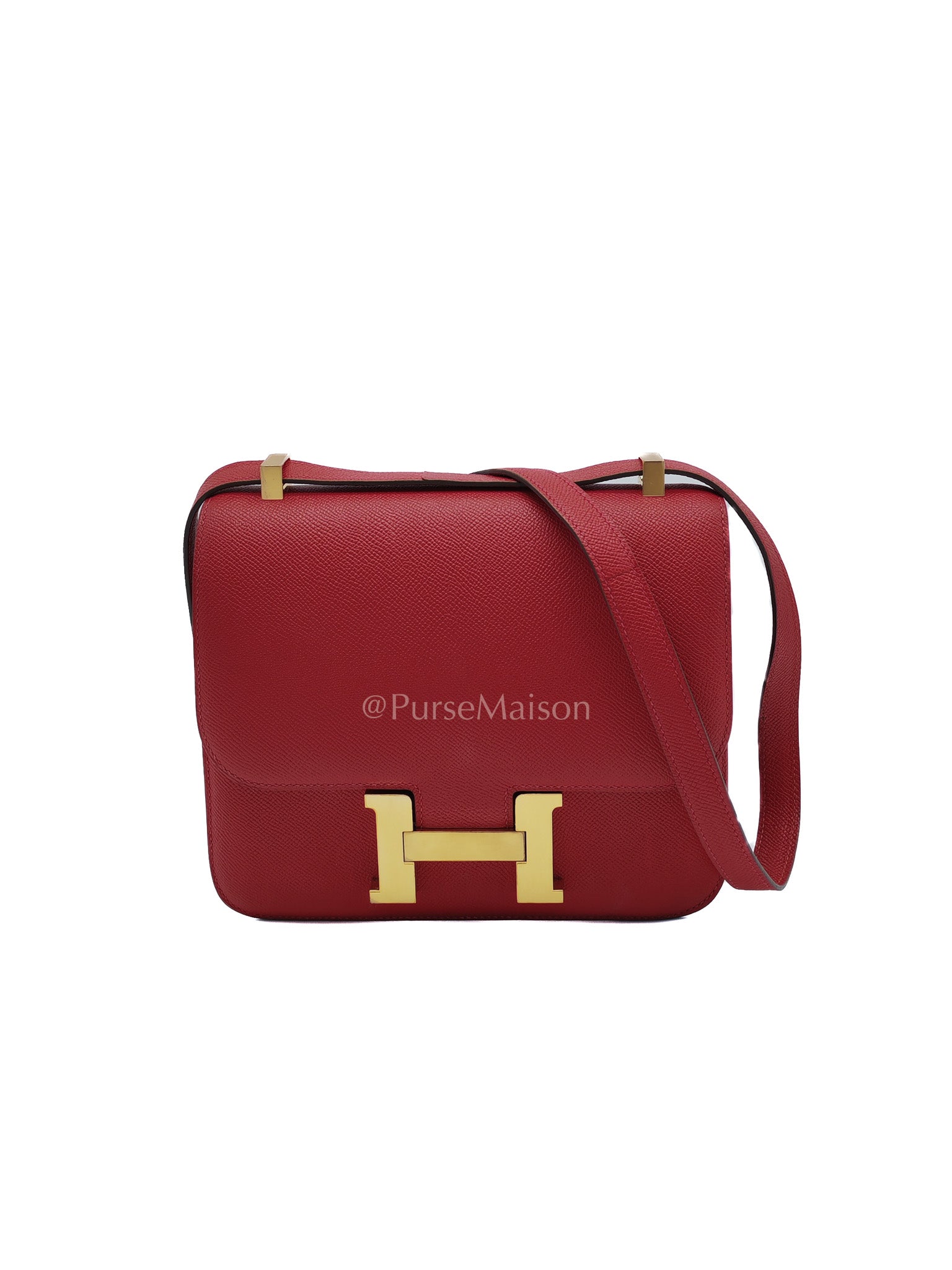 Constance 24 in Red Epsom Leather and Gold Hardware Stamp X (2016) | Purse Maison Luxury Bags Shop
